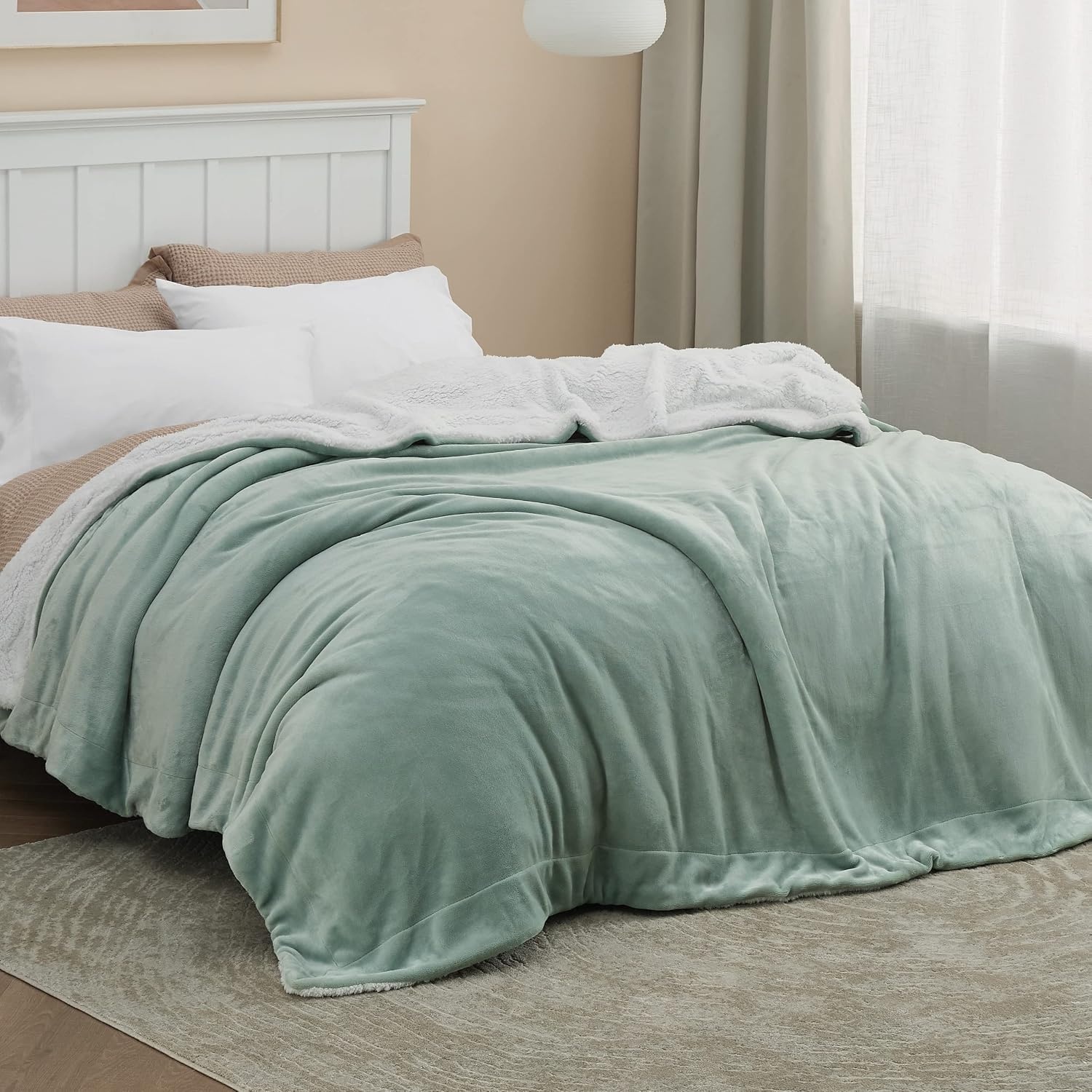 image:imageBedsure GentleSoft Sherpa Fleece Throw Blanket for Couch NonHeated Thick amp Warm Cozy Comfort Blanket for Winter Fall Soft Fuzzy Plush Throw Gifts for Women and Men Grey 50x60 Inches04 Sage Green