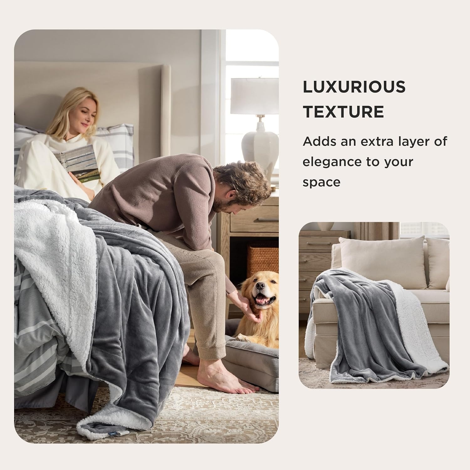 image:imageBedsure GentleSoft Sherpa Fleece Throw Blanket for Couch NonHeated Thick amp Warm Cozy Comfort Blanket for Winter Fall Soft Fuzzy Plush Throw Gifts for Women and Men Grey 50x60 Inches01 Grey