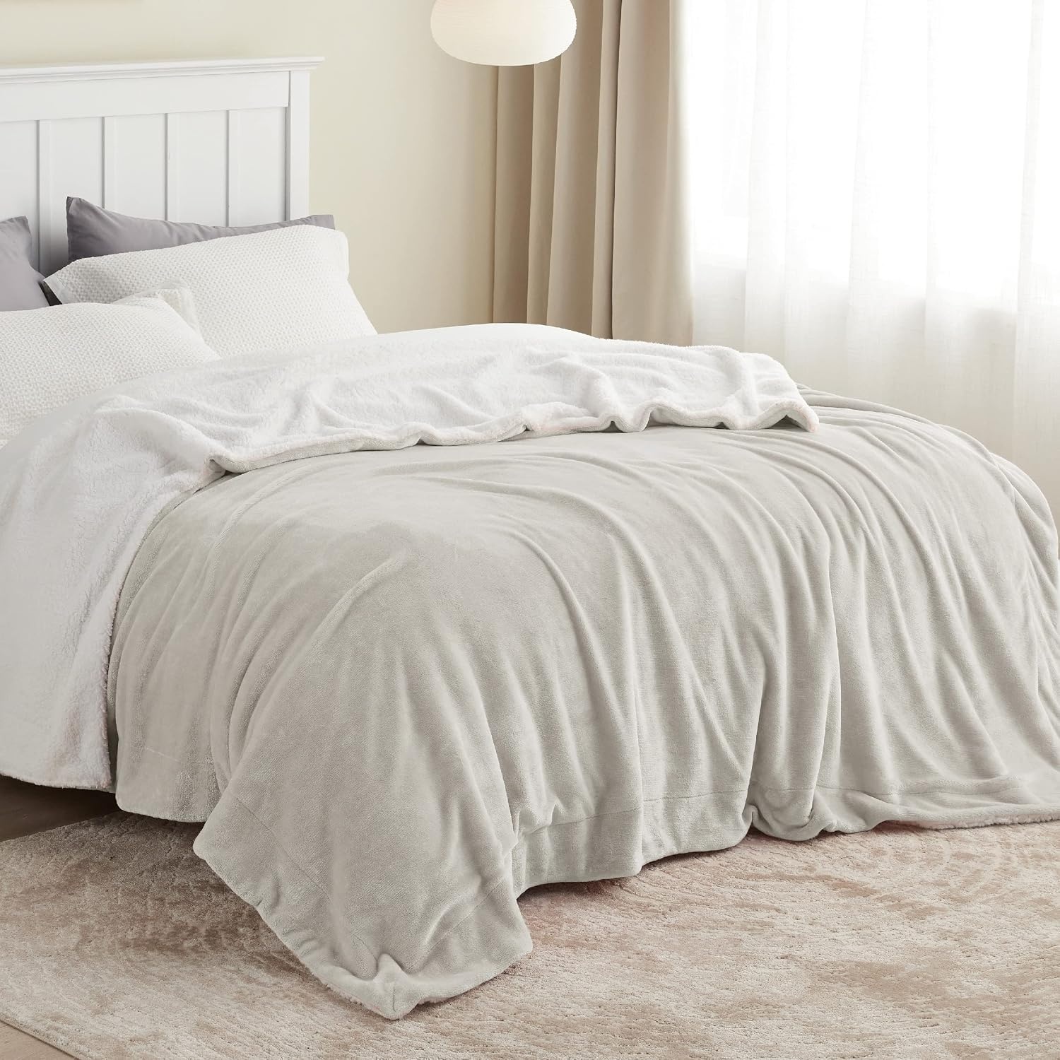 image:imageBedsure GentleSoft Sherpa Fleece Throw Blanket for Couch NonHeated Thick amp Warm Cozy Comfort Blanket for Winter Fall Soft Fuzzy Plush Throw Gifts for Women and Men Grey 50x60 Inches05 Linen