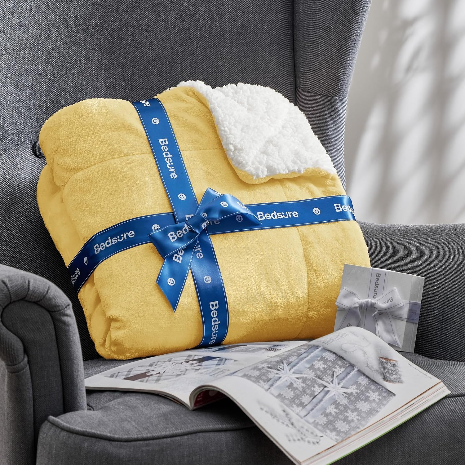 image:imageBedsure GentleSoft Sherpa Fleece Throw Blanket for Couch NonHeated Thick amp Warm Cozy Comfort Blanket for Winter Fall Soft Fuzzy Plush Throw Gifts for Women and Men Grey 50x60 Inches03 Yellow
