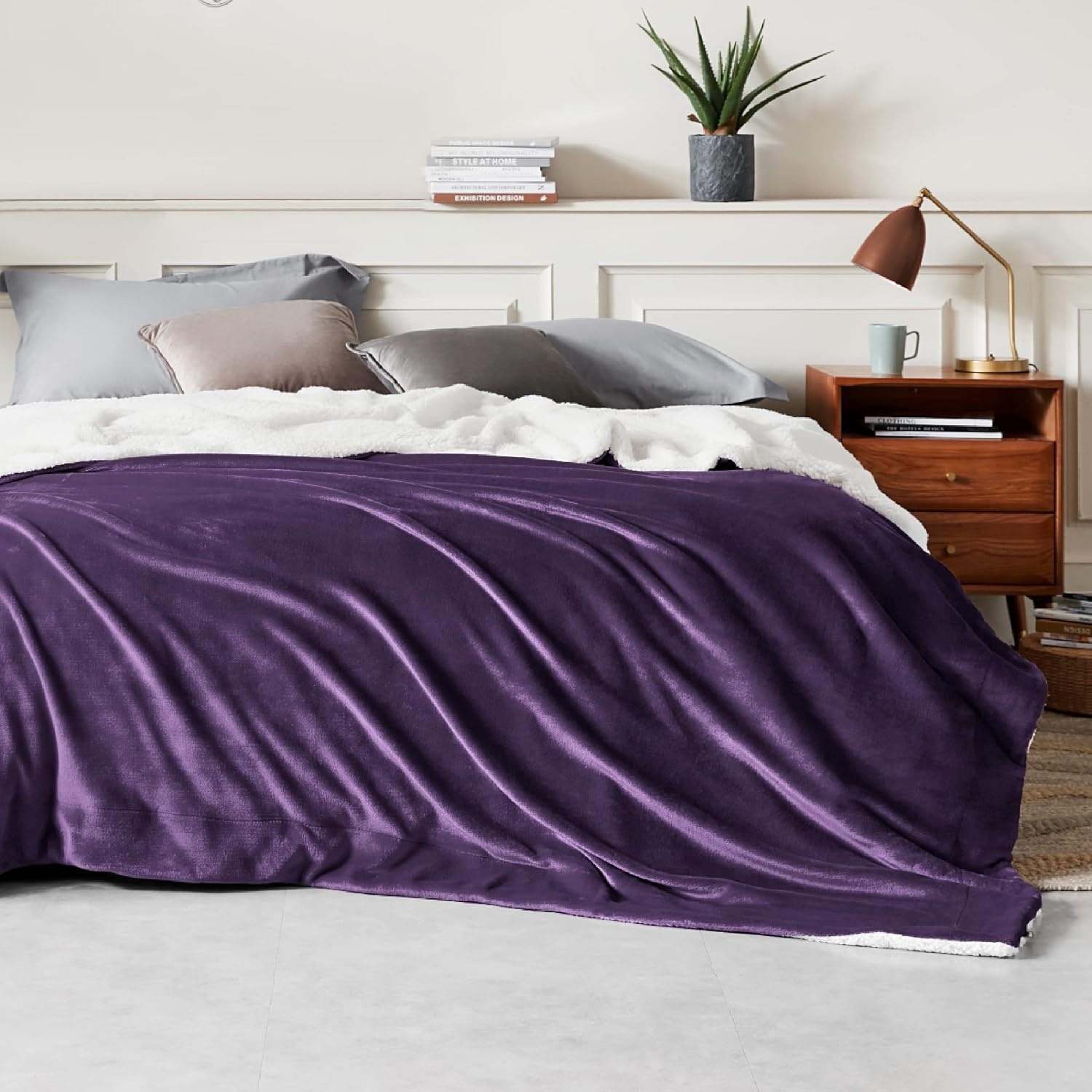 image:imageBedsure GentleSoft Sherpa Fleece Throw Blanket for Couch NonHeated Thick amp Warm Cozy Comfort Blanket for Winter Fall Soft Fuzzy Plush Throw Gifts for Women and Men Grey 50x60 Inches08 Purple