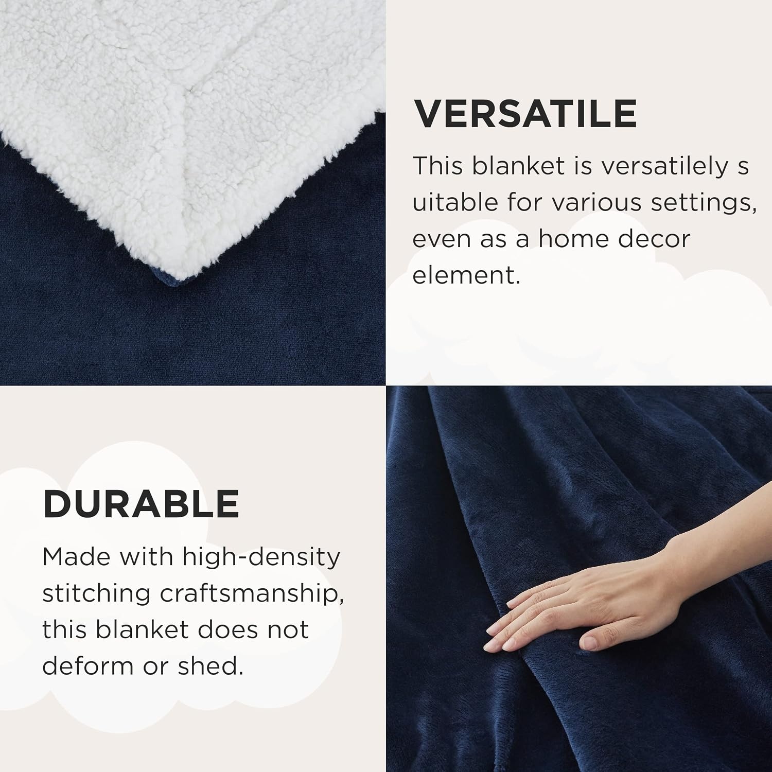 image:imageBedsure GentleSoft Sherpa Fleece Throw Blanket for Couch NonHeated Thick amp Warm Cozy Comfort Blanket for Winter Fall Soft Fuzzy Plush Throw Gifts for Women and Men Grey 50x60 Inches03 Navy