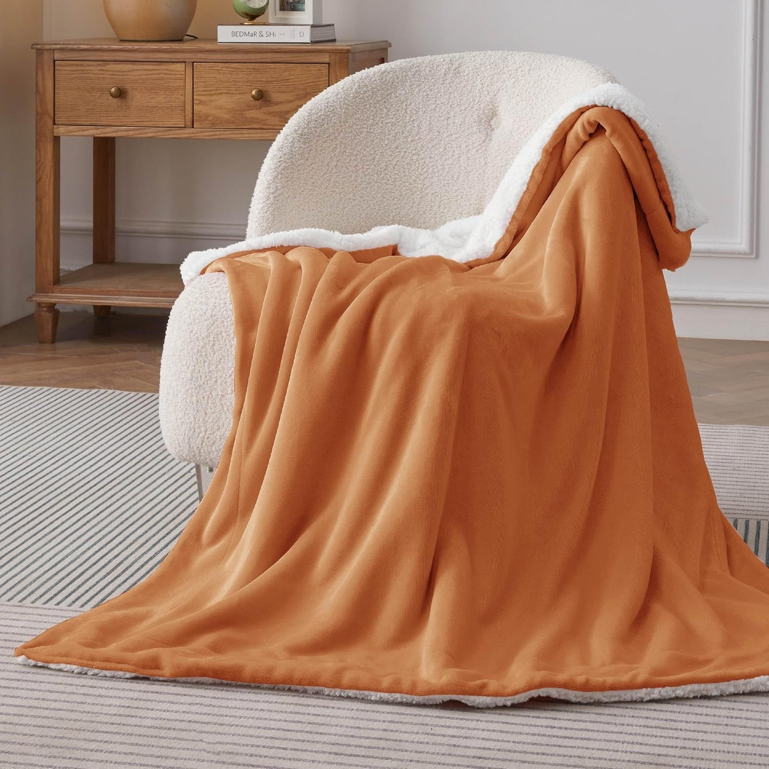 image:imageBedsure GentleSoft Sherpa Fleece Throw Blanket for Couch NonHeated Thick amp Warm Cozy Comfort Blanket for Winter Fall Soft Fuzzy Plush Throw Gifts for Women and Men Grey 50x60 Inches09 Burnt Orange
