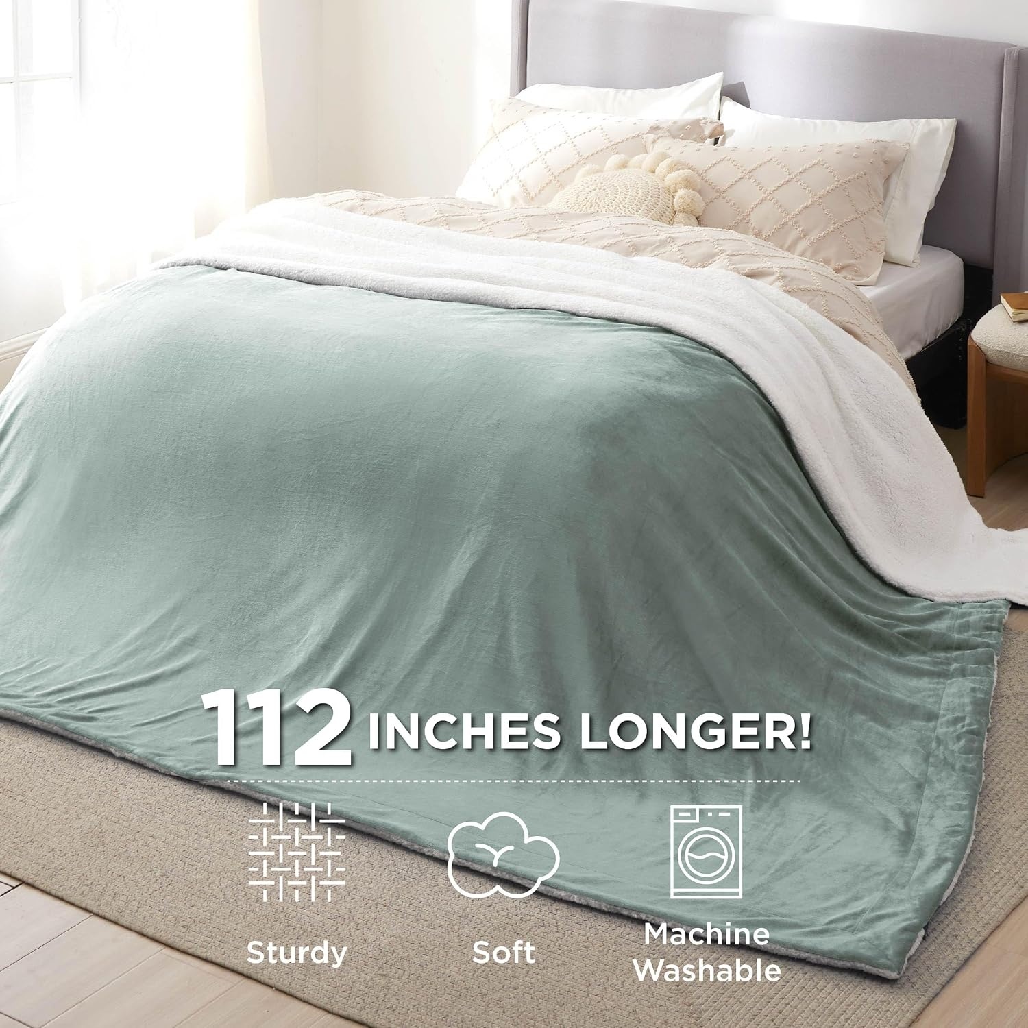 image:imageBedsure GentleSoft Sherpa Fleece Throw Blanket for Couch NonHeated Thick amp Warm Cozy Comfort Blanket for Winter Fall Soft Fuzzy Plush Throw Gifts for Women and Men Grey 50x60 Inches04 Sage Green