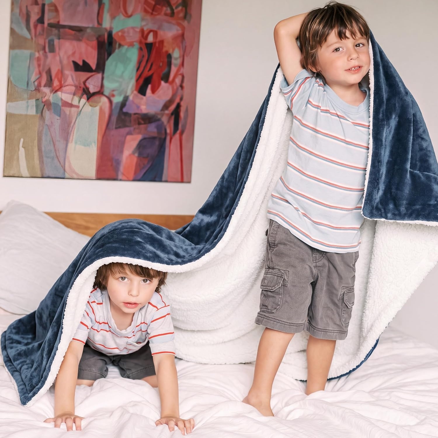 image:imageBedsure GentleSoft Sherpa Fleece Throw Blanket for Couch NonHeated Thick amp Warm Cozy Comfort Blanket for Winter Fall Soft Fuzzy Plush Throw Gifts for Women and Men Grey 50x60 Inches03 Slate Blue