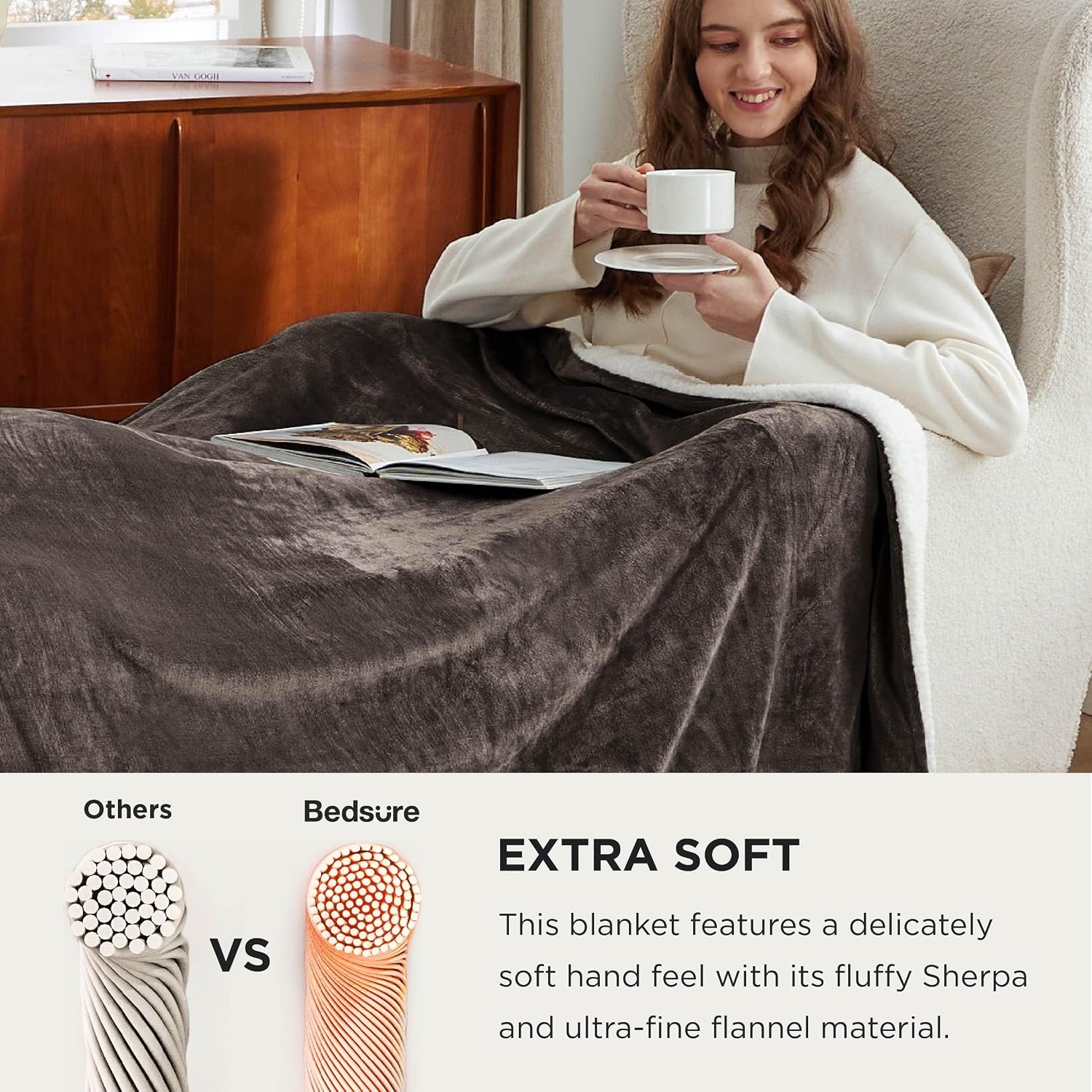 image:imageBedsure GentleSoft Sherpa Fleece Throw Blanket for Couch NonHeated Thick amp Warm Cozy Comfort Blanket for Winter Fall Soft Fuzzy Plush Throw Gifts for Women and Men Grey 50x60 Inches05 Brown