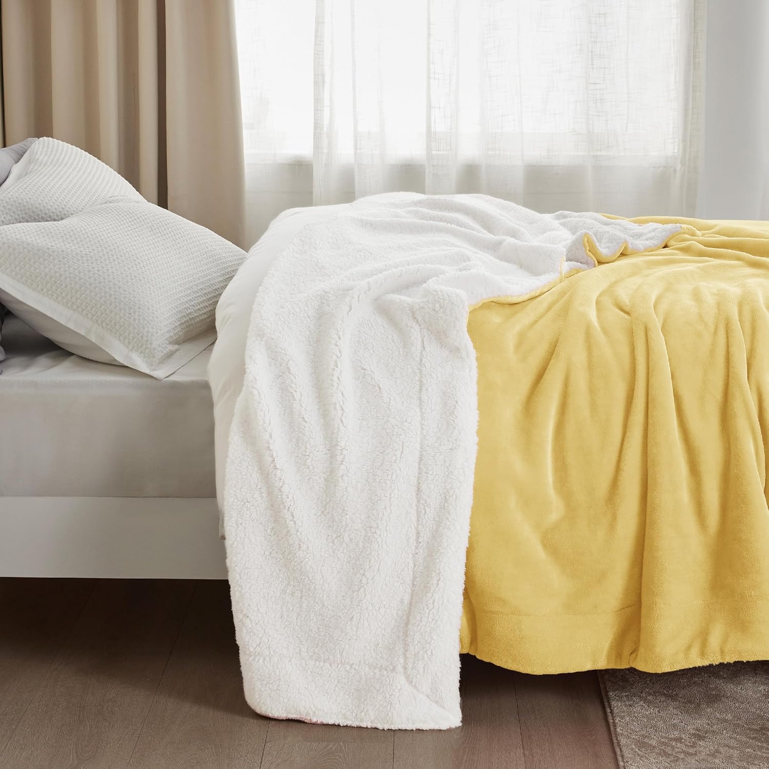 image:imageBedsure GentleSoft Sherpa Fleece Throw Blanket for Couch NonHeated Thick amp Warm Cozy Comfort Blanket for Winter Fall Soft Fuzzy Plush Throw Gifts for Women and Men Grey 50x60 Inches03 Yellow