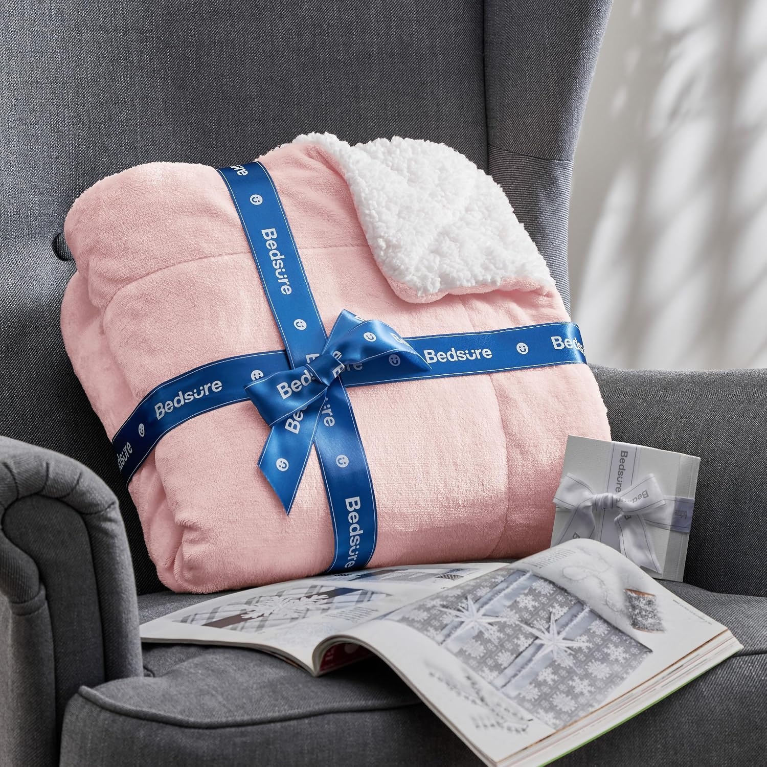 image:imageBedsure GentleSoft Sherpa Fleece Throw Blanket for Couch NonHeated Thick amp Warm Cozy Comfort Blanket for Winter Fall Soft Fuzzy Plush Throw Gifts for Women and Men Grey 50x60 Inches07 Pink