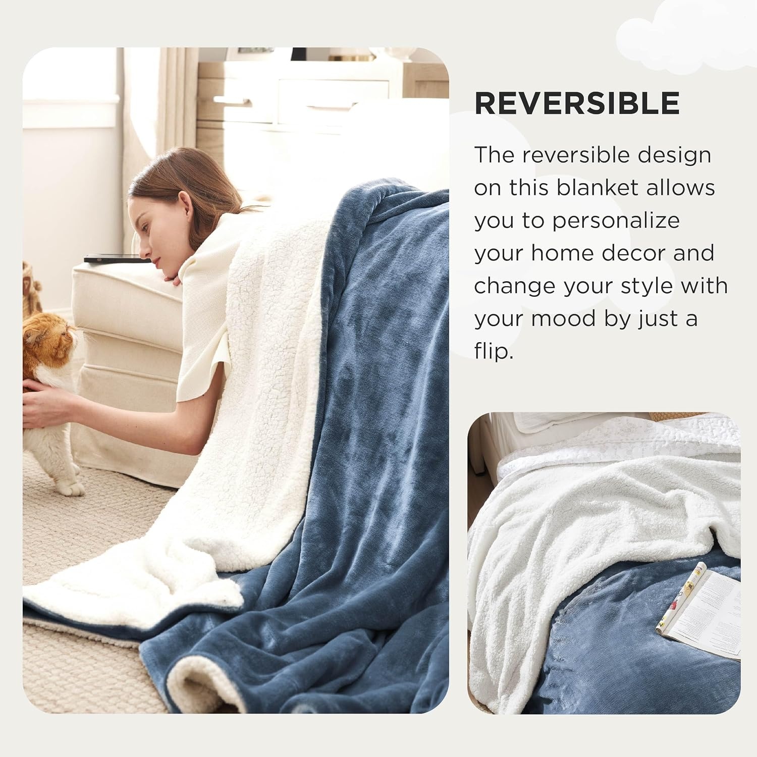 image:imageBedsure GentleSoft Sherpa Fleece Throw Blanket for Couch NonHeated Thick amp Warm Cozy Comfort Blanket for Winter Fall Soft Fuzzy Plush Throw Gifts for Women and Men Grey 50x60 Inches03 Slate Blue