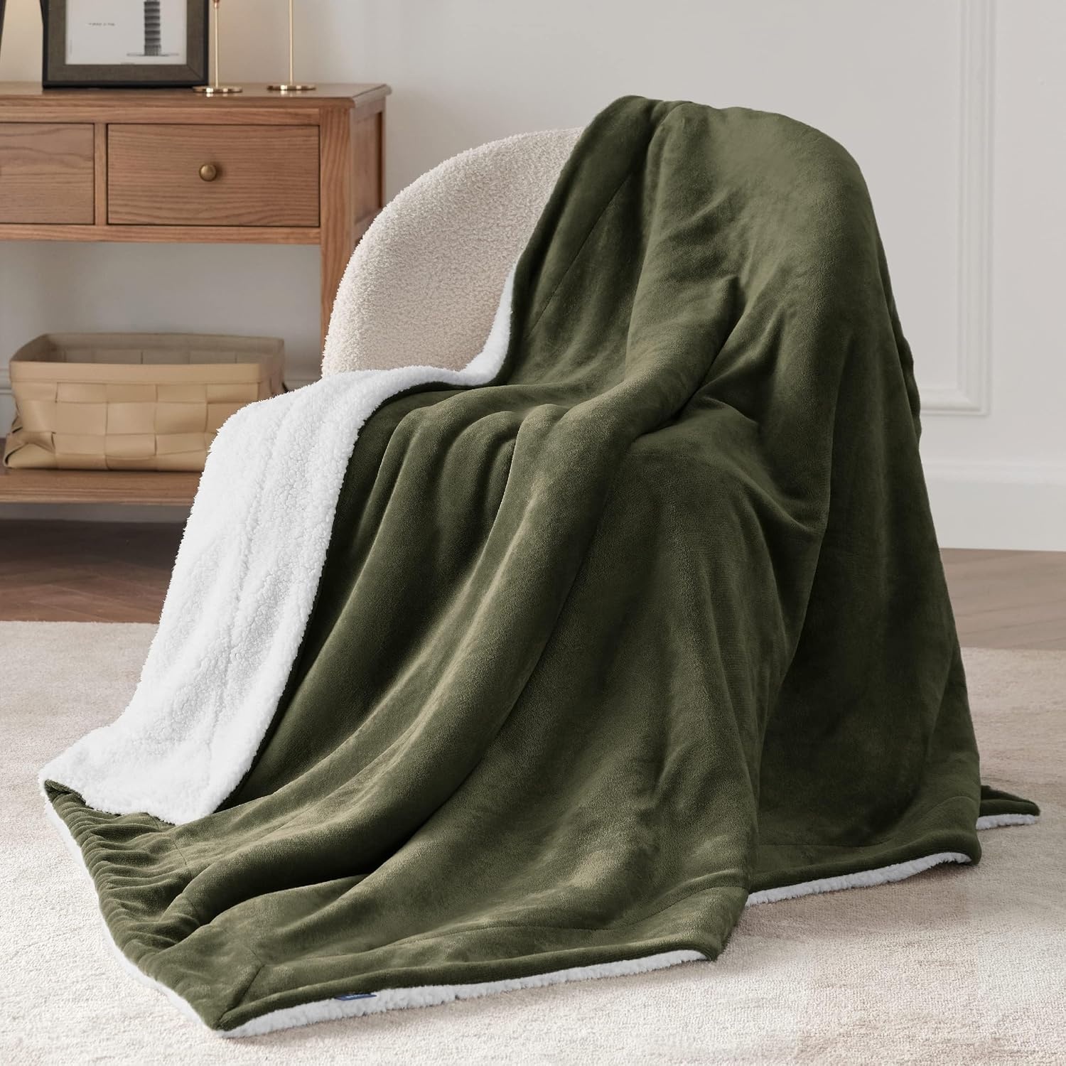 image:imageBedsure GentleSoft Sherpa Fleece Throw Blanket for Couch NonHeated Thick amp Warm Cozy Comfort Blanket for Winter Fall Soft Fuzzy Plush Throw Gifts for Women and Men Grey 50x60 Inches04 Olive Green