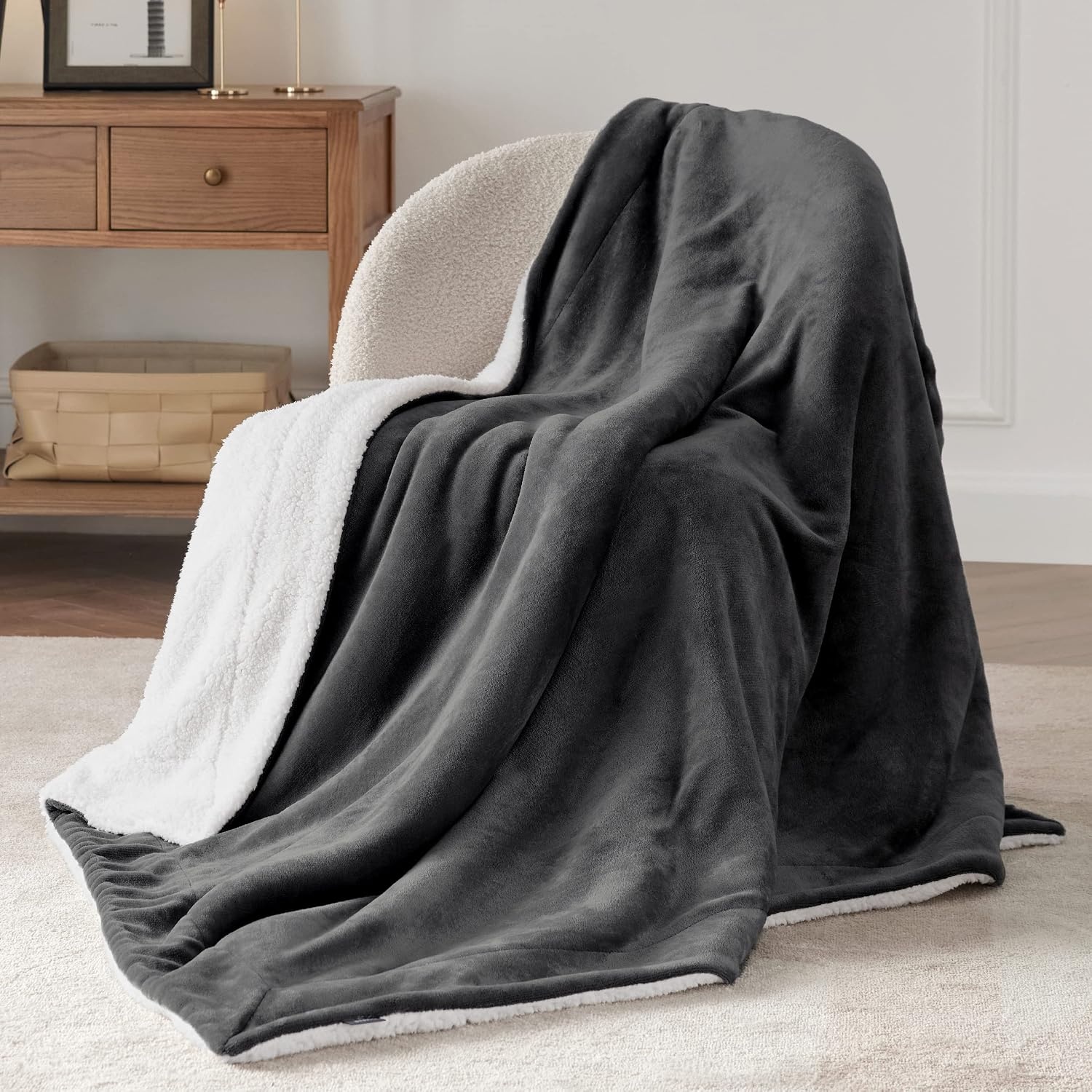 image:imageBedsure GentleSoft Sherpa Fleece Throw Blanket for Couch NonHeated Thick amp Warm Cozy Comfort Blanket for Winter Fall Soft Fuzzy Plush Throw Gifts for Women and Men Grey 50x60 Inches02 Charcoal