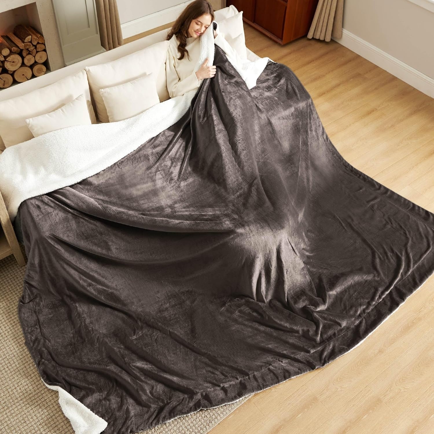 image:imageBedsure GentleSoft Sherpa Fleece Throw Blanket for Couch NonHeated Thick amp Warm Cozy Comfort Blanket for Winter Fall Soft Fuzzy Plush Throw Gifts for Women and Men Grey 50x60 Inches05 Brown