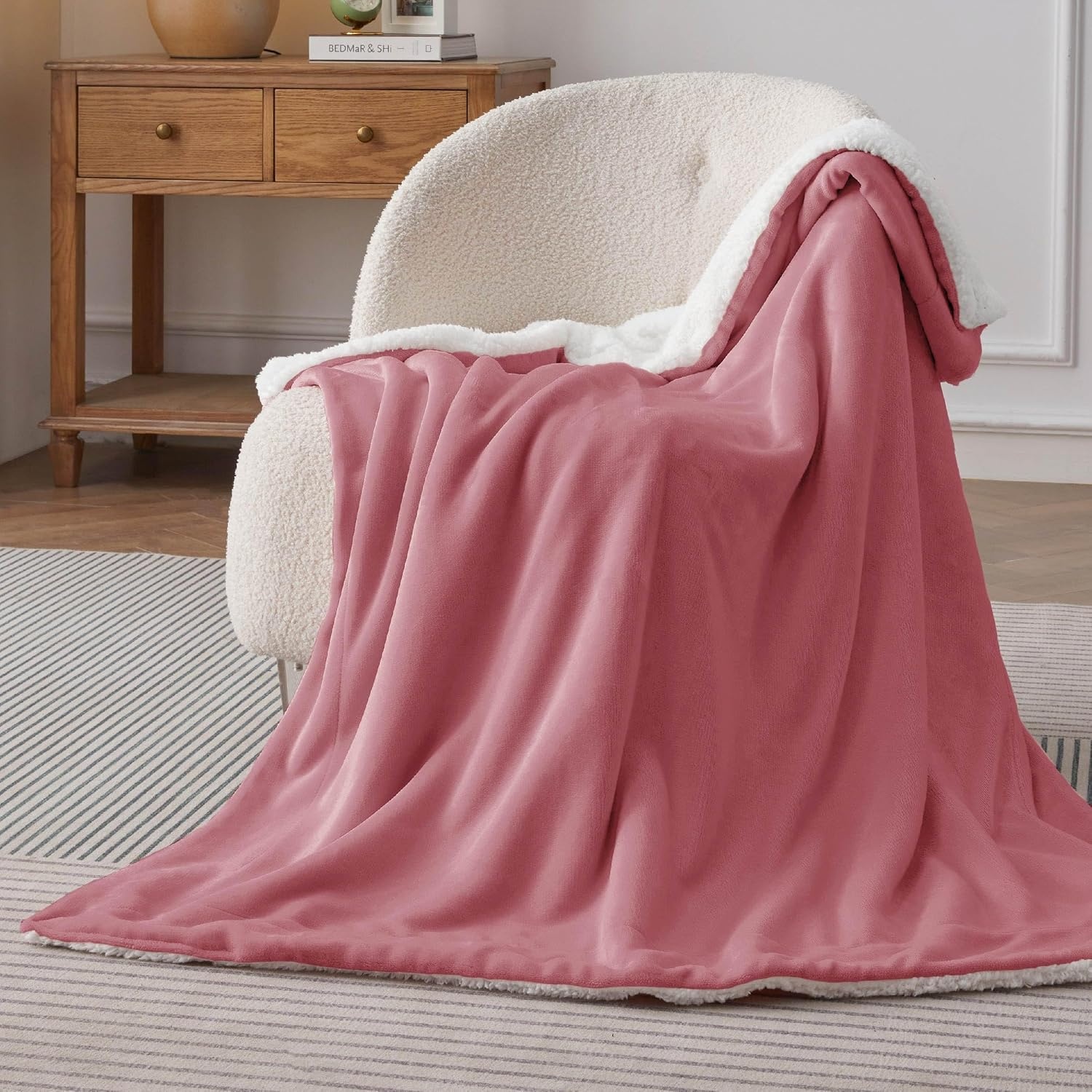 image:imageBedsure GentleSoft Sherpa Fleece Throw Blanket for Couch NonHeated Thick amp Warm Cozy Comfort Blanket for Winter Fall Soft Fuzzy Plush Throw Gifts for Women and Men Grey 50x60 Inches07 Dusty Rose