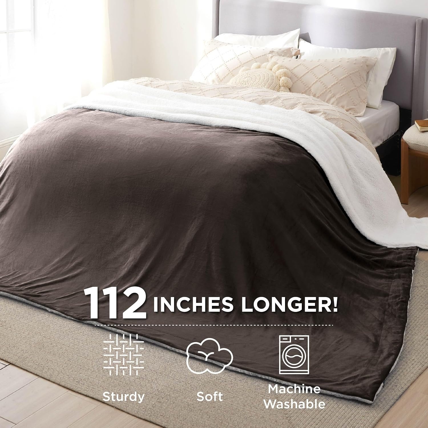 image:imageBedsure GentleSoft Sherpa Fleece Throw Blanket for Couch NonHeated Thick amp Warm Cozy Comfort Blanket for Winter Fall Soft Fuzzy Plush Throw Gifts for Women and Men Grey 50x60 Inches05 Brown