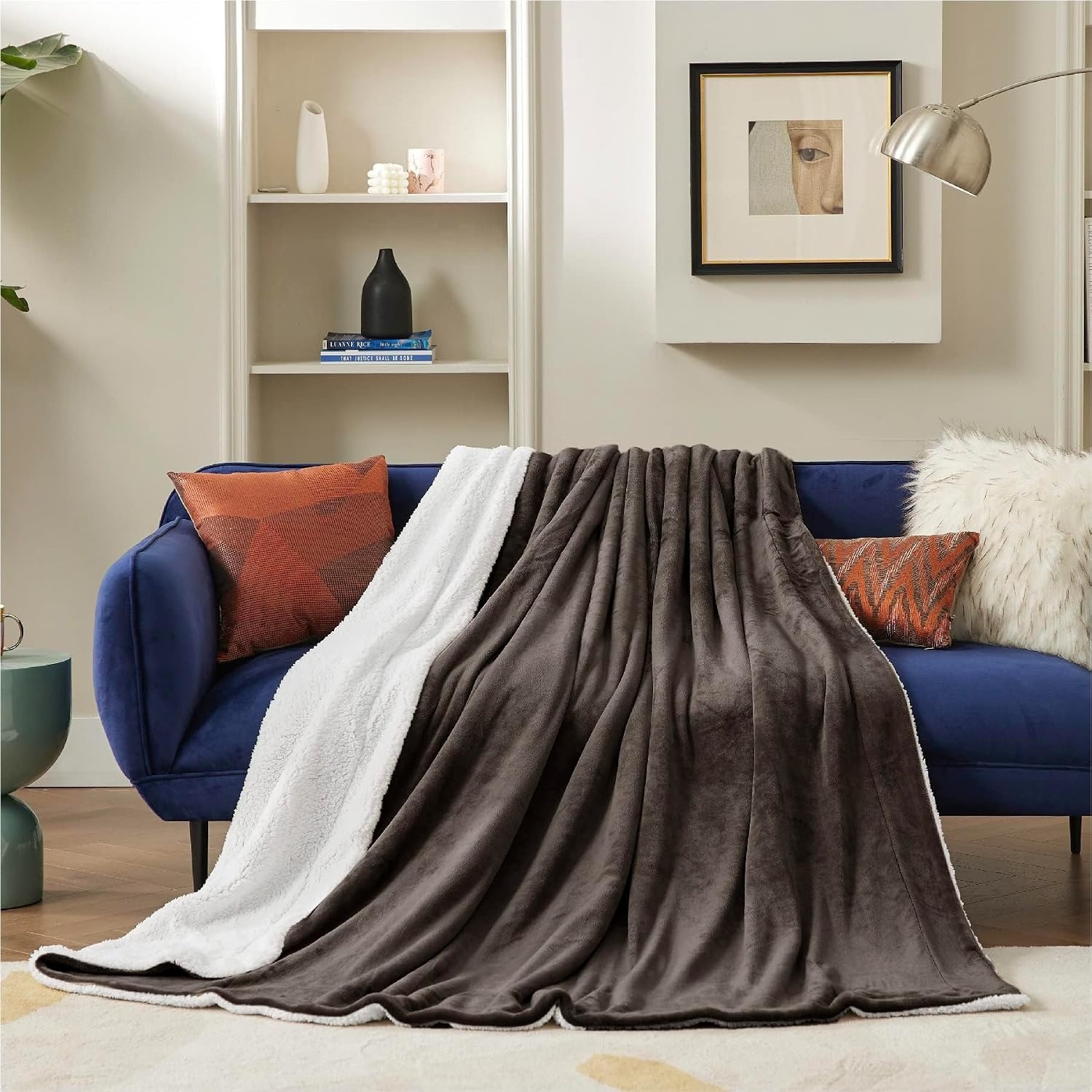 image:imageBedsure GentleSoft Sherpa Fleece Throw Blanket for Couch NonHeated Thick amp Warm Cozy Comfort Blanket for Winter Fall Soft Fuzzy Plush Throw Gifts for Women and Men Grey 50x60 Inches05 Brown