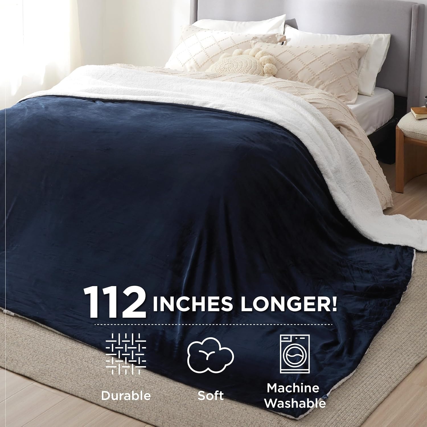 image:imageBedsure GentleSoft Sherpa Fleece Throw Blanket for Couch NonHeated Thick amp Warm Cozy Comfort Blanket for Winter Fall Soft Fuzzy Plush Throw Gifts for Women and Men Grey 50x60 Inches03 Navy