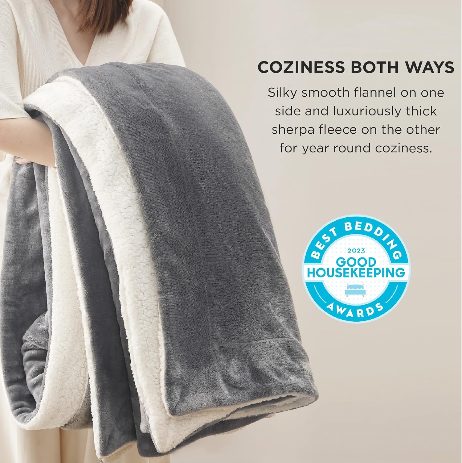 image:imageBedsure GentleSoft Sherpa Fleece Throw Blanket for Couch NonHeated Thick amp Warm Cozy Comfort Blanket for Winter Fall Soft Fuzzy Plush Throw Gifts for Women and Men Grey 50x60 Inches01 Grey