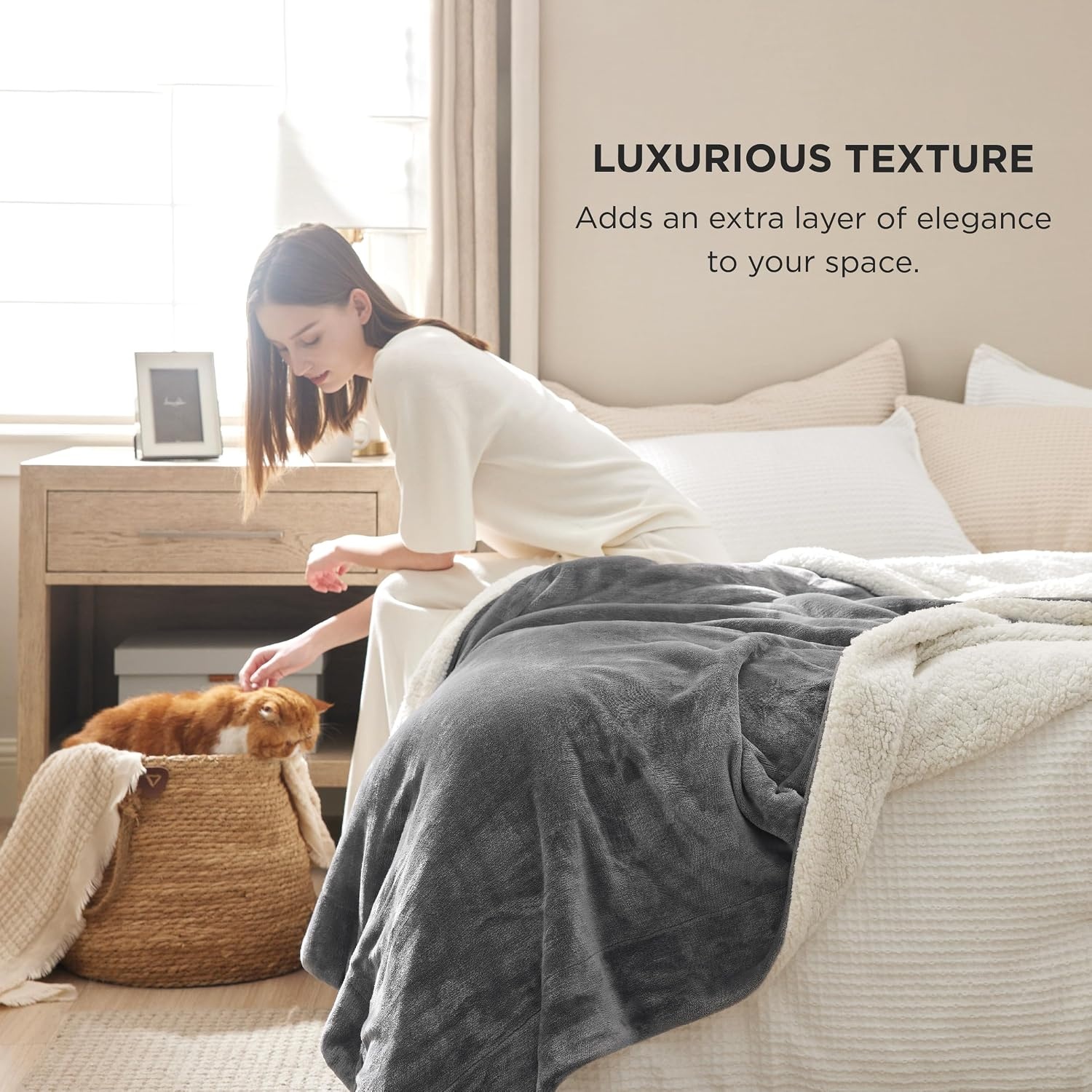 image:imageBedsure GentleSoft Sherpa Fleece Throw Blanket for Couch NonHeated Thick amp Warm Cozy Comfort Blanket for Winter Fall Soft Fuzzy Plush Throw Gifts for Women and Men Grey 50x60 Inches01 Grey