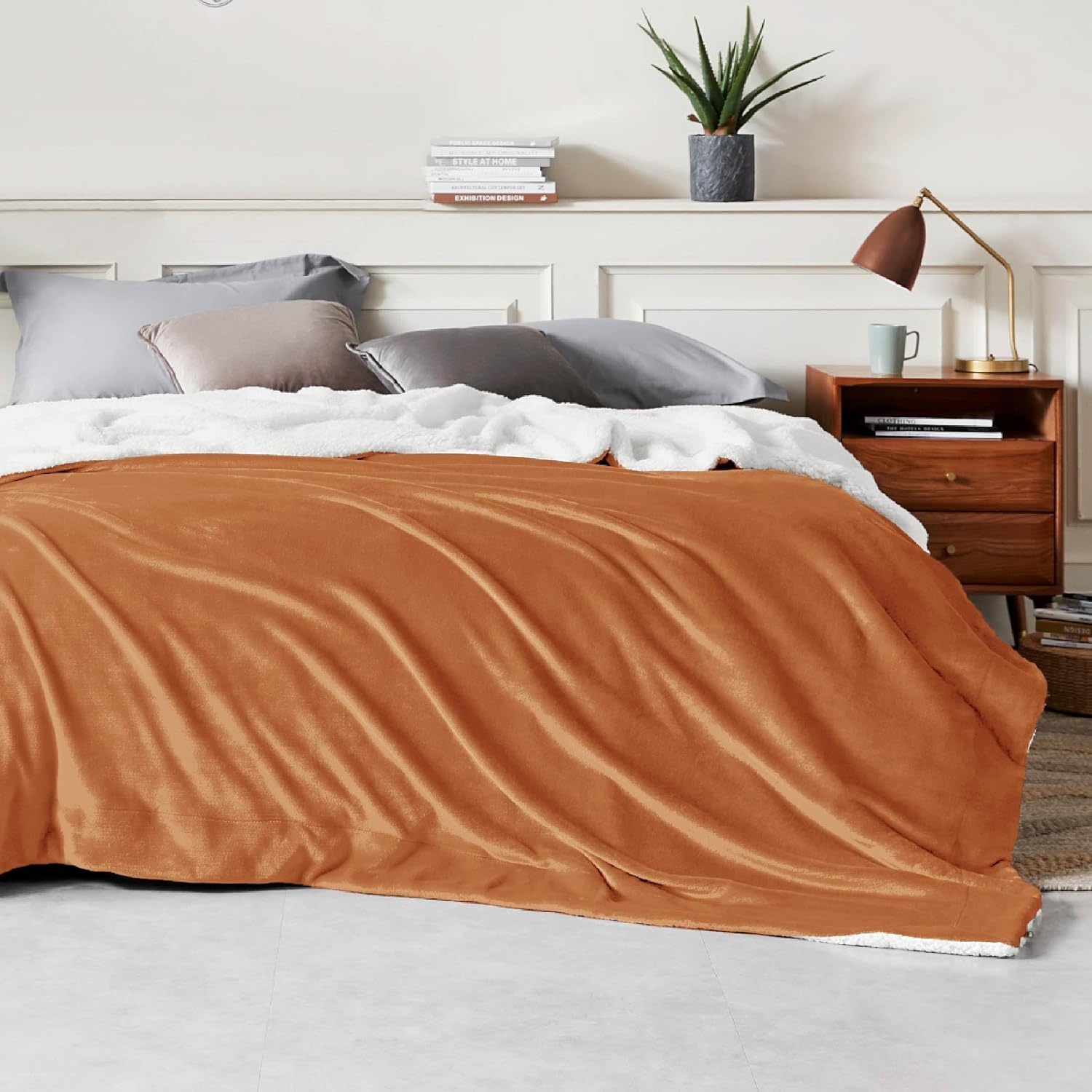 image:imageBedsure GentleSoft Sherpa Fleece Throw Blanket for Couch NonHeated Thick amp Warm Cozy Comfort Blanket for Winter Fall Soft Fuzzy Plush Throw Gifts for Women and Men Grey 50x60 Inches09 Burnt Orange