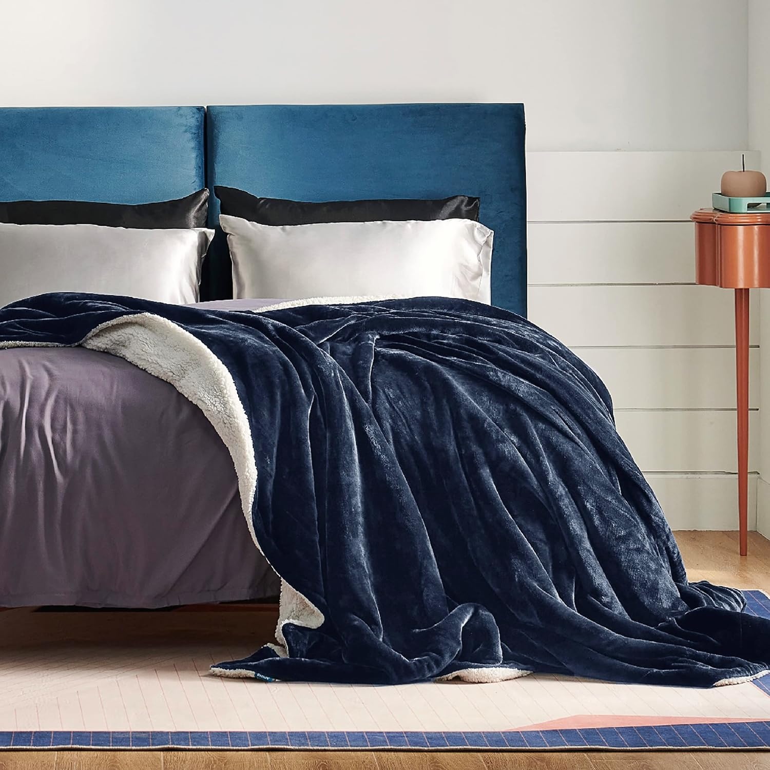 image:imageBedsure GentleSoft Sherpa Fleece Throw Blanket for Couch NonHeated Thick amp Warm Cozy Comfort Blanket for Winter Fall Soft Fuzzy Plush Throw Gifts for Women and Men Grey 50x60 Inches03 Navy