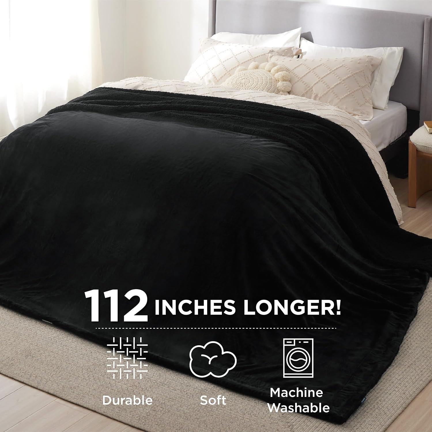image:imageBedsure GentleSoft Sherpa Fleece Throw Blanket for Couch NonHeated Thick amp Warm Cozy Comfort Blanket for Winter Fall Soft Fuzzy Plush Throw Gifts for Women and Men Grey 50x60 Inches02 Black