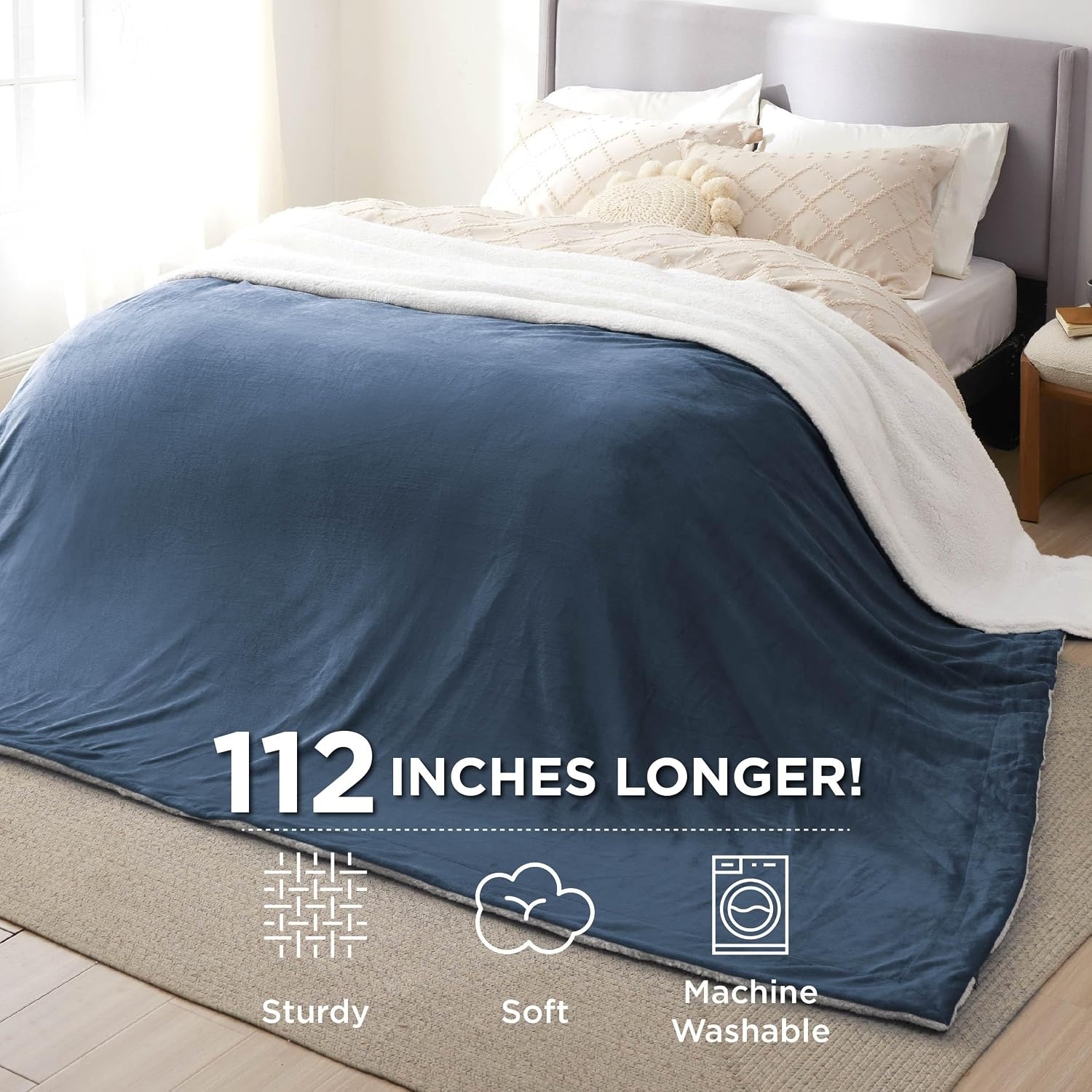 image:imageBedsure GentleSoft Sherpa Fleece Throw Blanket for Couch NonHeated Thick amp Warm Cozy Comfort Blanket for Winter Fall Soft Fuzzy Plush Throw Gifts for Women and Men Grey 50x60 Inches03 Slate Blue