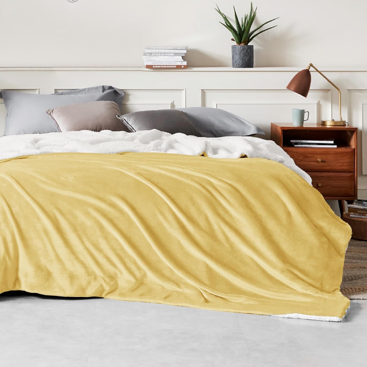 image:imageBedsure GentleSoft Sherpa Fleece Throw Blanket for Couch NonHeated Thick amp Warm Cozy Comfort Blanket for Winter Fall Soft Fuzzy Plush Throw Gifts for Women and Men Grey 50x60 Inches03 Yellow