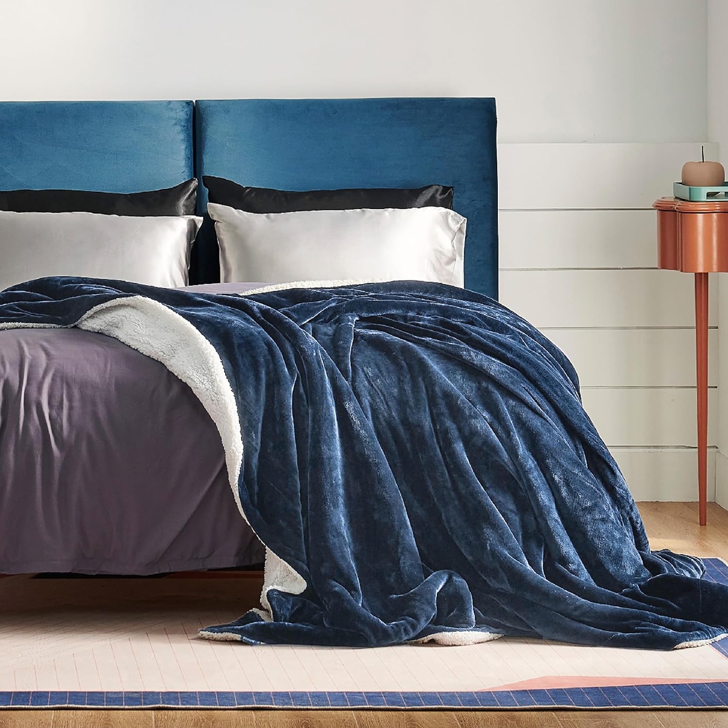 image:imageBedsure GentleSoft Sherpa Fleece Throw Blanket for Couch NonHeated Thick amp Warm Cozy Comfort Blanket for Winter Fall Soft Fuzzy Plush Throw Gifts for Women and Men Grey 50x60 Inches03 Slate Blue