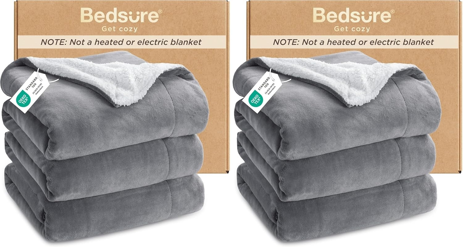image:imageBedsure GentleSoft Sherpa Fleece Throw Blanket for Couch NonHeated Thick amp Warm Cozy Comfort Blanket for Winter Fall Soft Fuzzy Plush Throw Gifts for Women and Men Grey 50x60 Inches01 Grey
