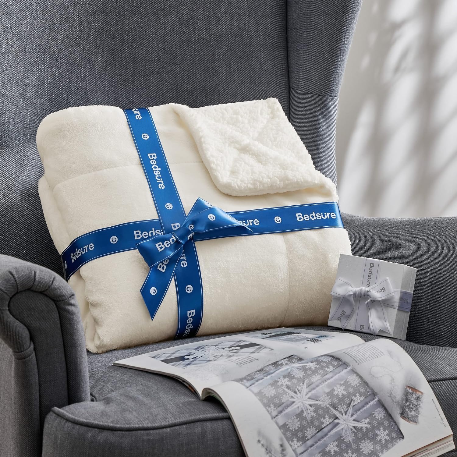 image:imageBedsure GentleSoft Sherpa Fleece Throw Blanket for Couch NonHeated Thick amp Warm Cozy Comfort Blanket for Winter Fall Soft Fuzzy Plush Throw Gifts for Women and Men Grey 50x60 Inches06 Cream