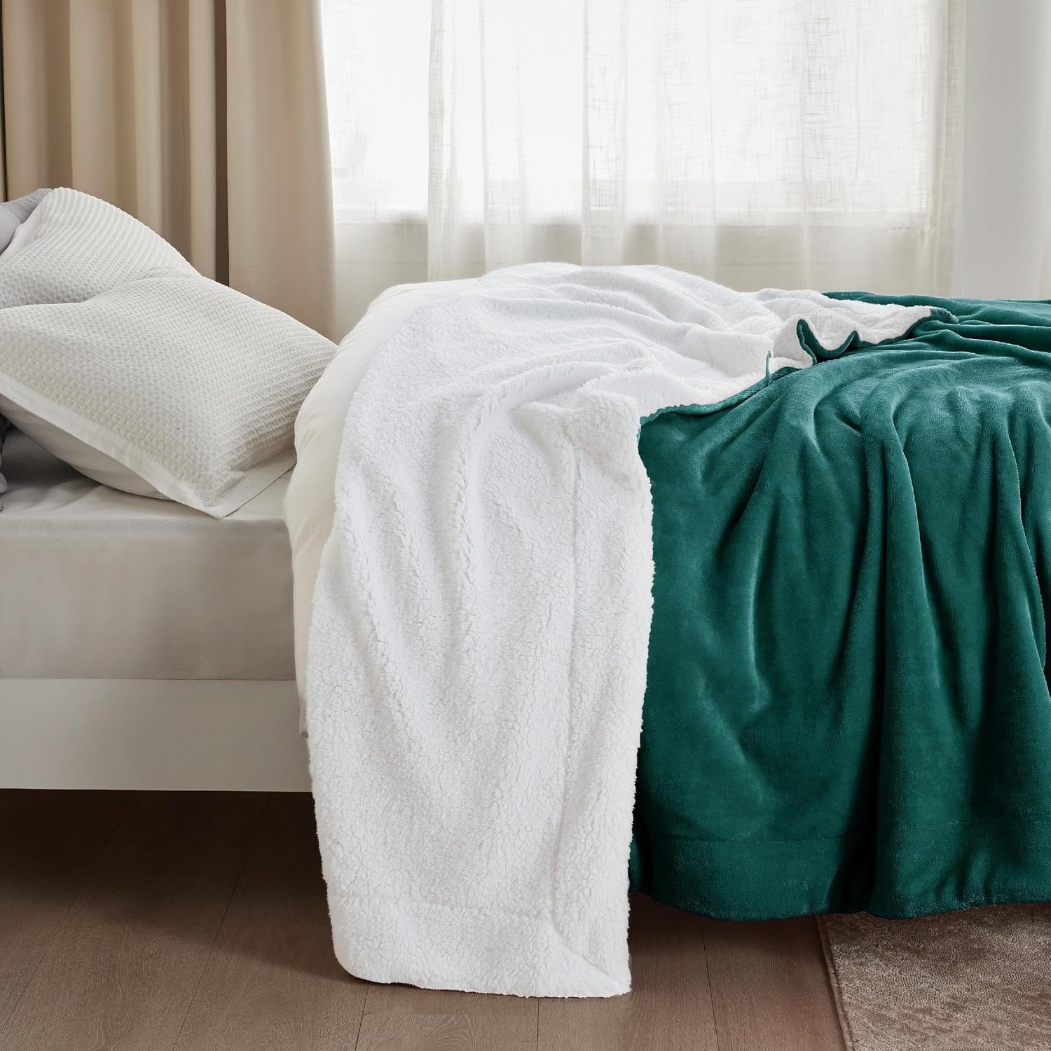 image:imageBedsure GentleSoft Sherpa Fleece Throw Blanket for Couch NonHeated Thick amp Warm Cozy Comfort Blanket for Winter Fall Soft Fuzzy Plush Throw Gifts for Women and Men Grey 50x60 Inches04 Forest Green