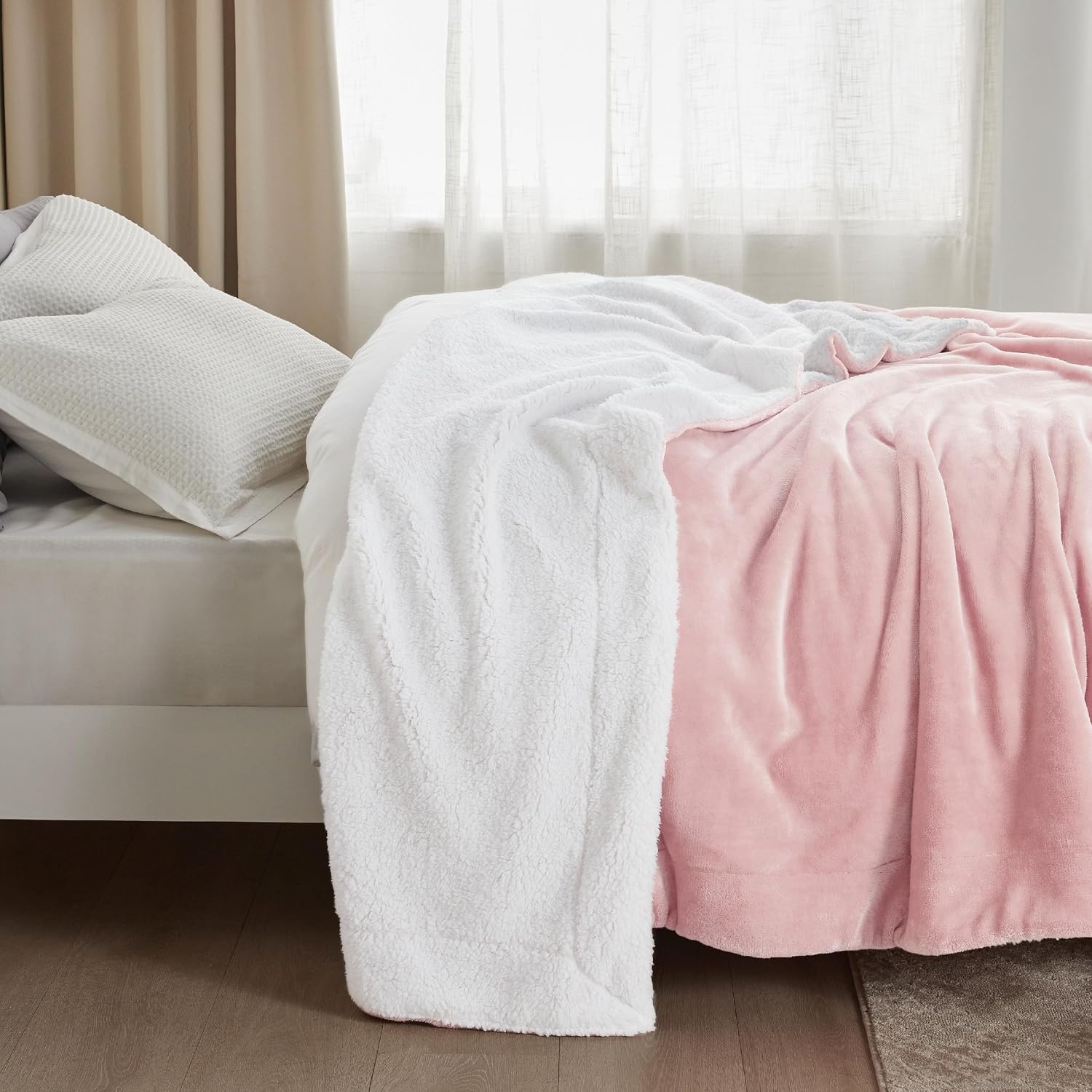 image:imageBedsure GentleSoft Sherpa Fleece Throw Blanket for Couch NonHeated Thick amp Warm Cozy Comfort Blanket for Winter Fall Soft Fuzzy Plush Throw Gifts for Women and Men Grey 50x60 Inches07 Pink