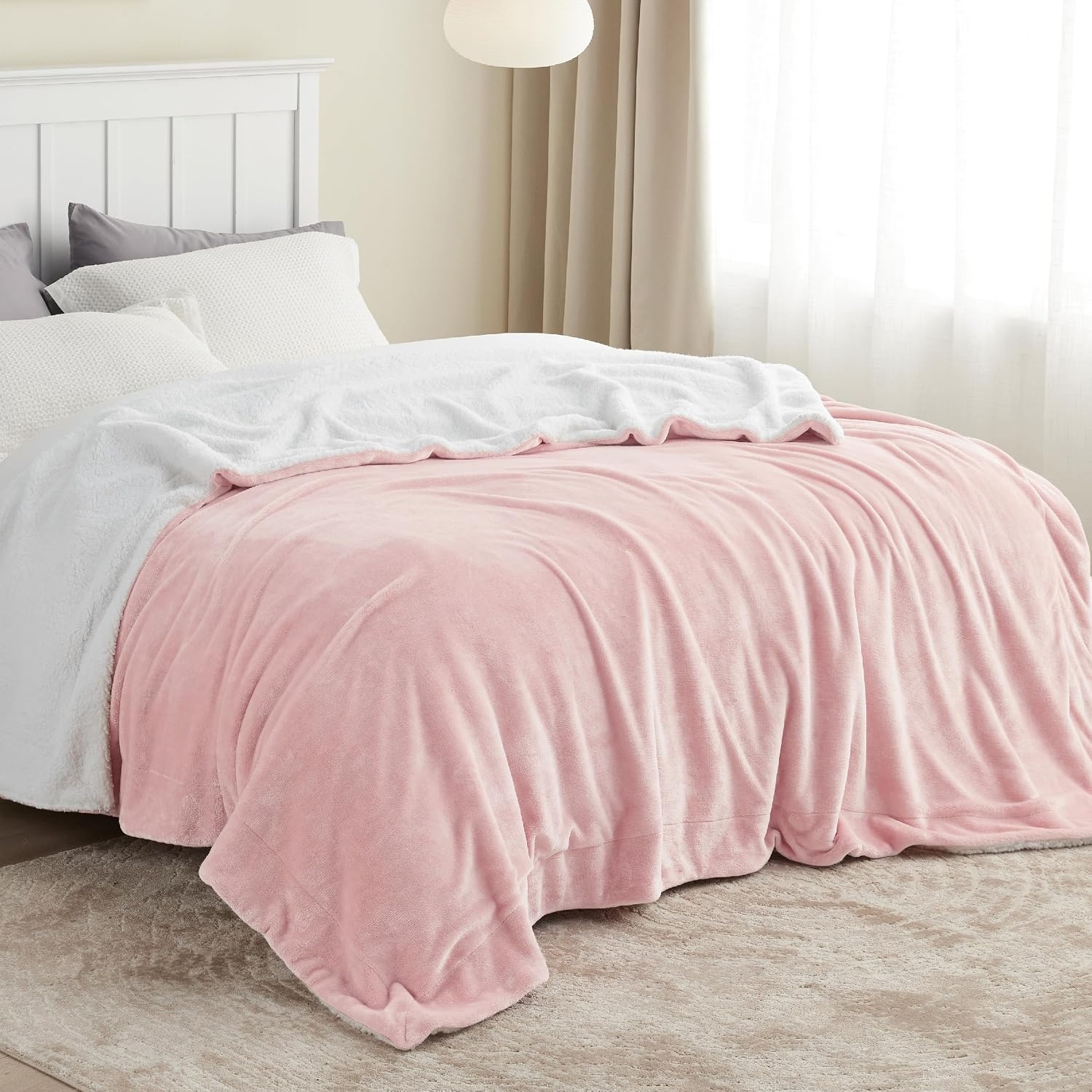 image:imageBedsure GentleSoft Sherpa Fleece Throw Blanket for Couch NonHeated Thick amp Warm Cozy Comfort Blanket for Winter Fall Soft Fuzzy Plush Throw Gifts for Women and Men Grey 50x60 Inches07 Pink