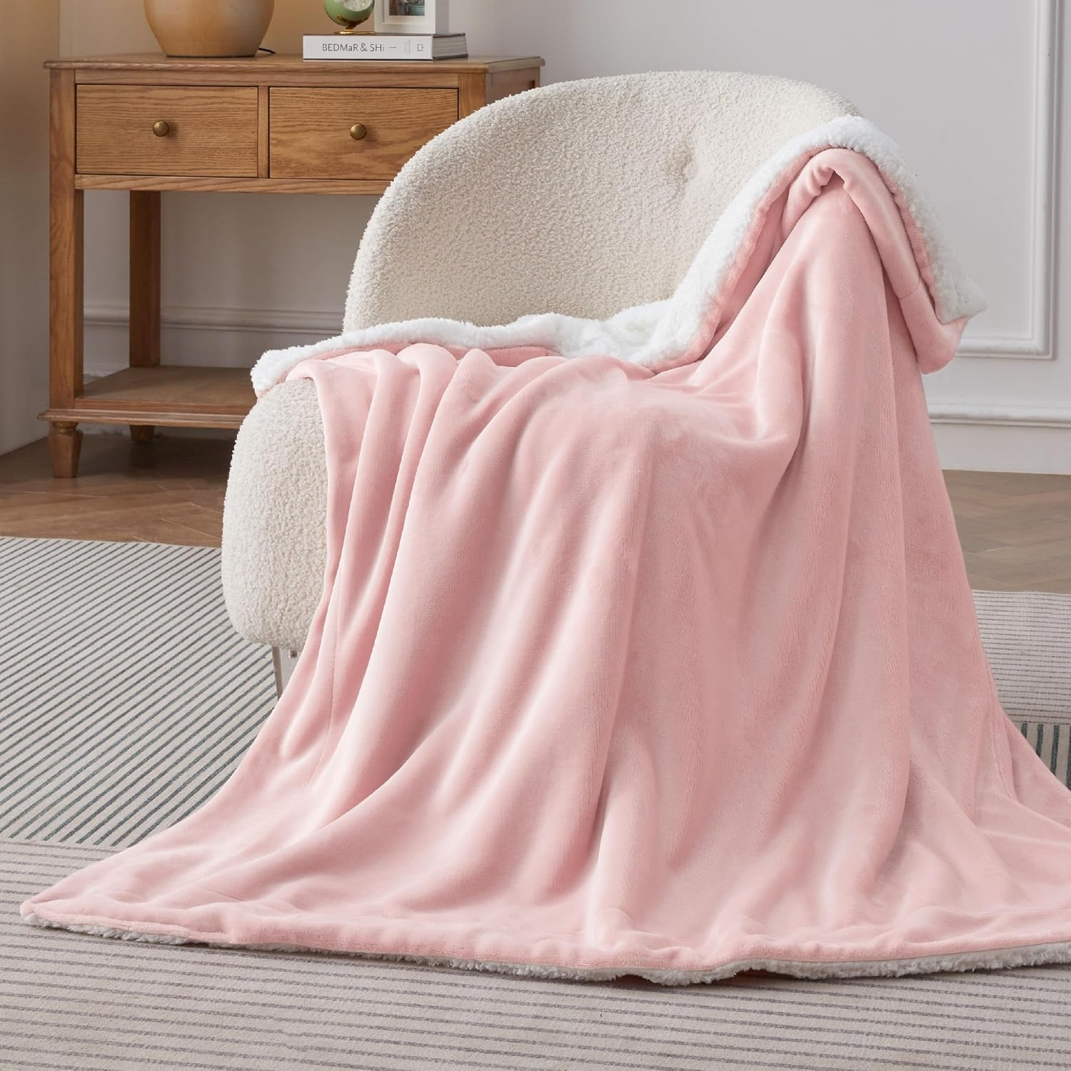 image:imageBedsure GentleSoft Sherpa Fleece Throw Blanket for Couch NonHeated Thick amp Warm Cozy Comfort Blanket for Winter Fall Soft Fuzzy Plush Throw Gifts for Women and Men Grey 50x60 Inches07 Pink