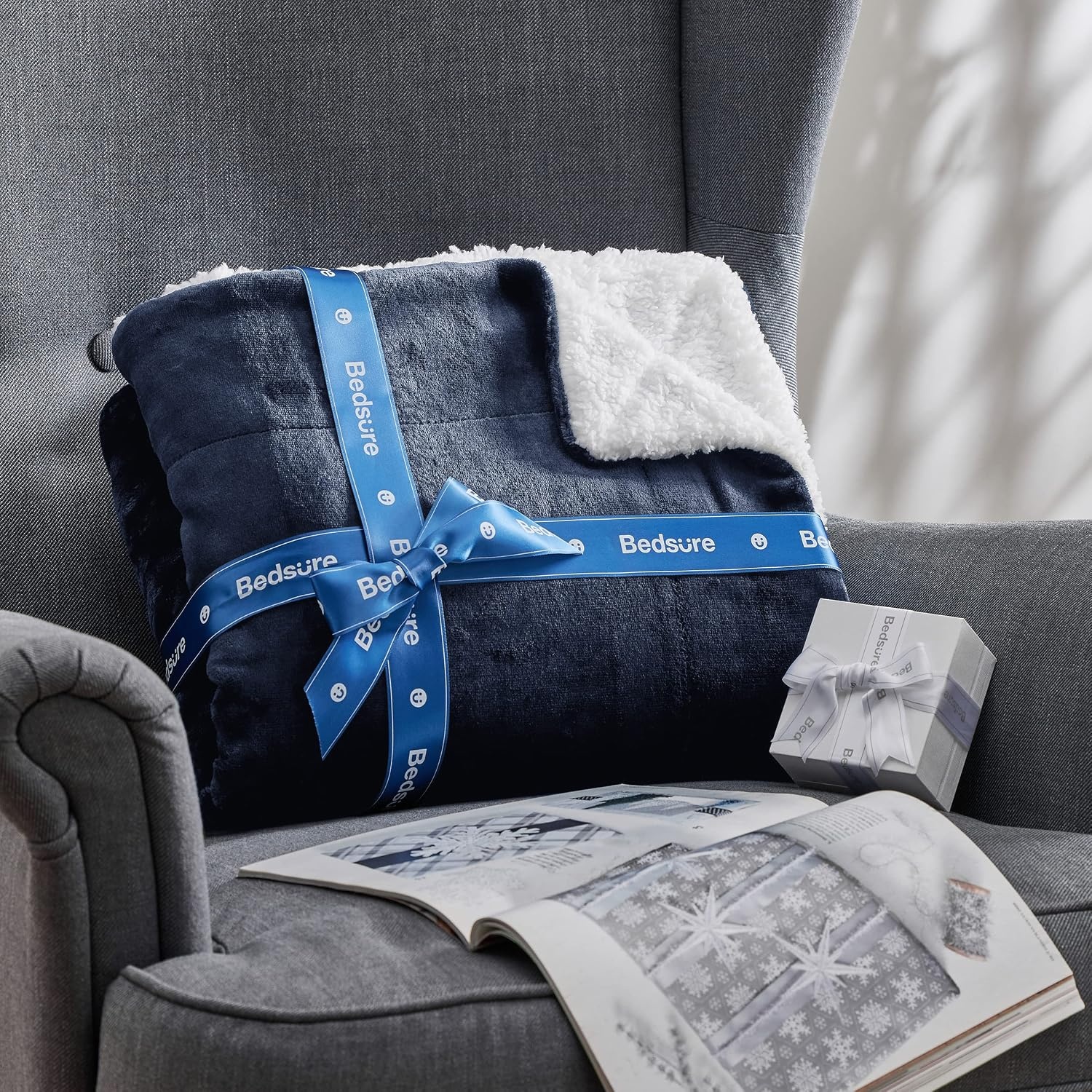 image:imageBedsure GentleSoft Sherpa Fleece Throw Blanket for Couch NonHeated Thick amp Warm Cozy Comfort Blanket for Winter Fall Soft Fuzzy Plush Throw Gifts for Women and Men Grey 50x60 Inches03 Navy