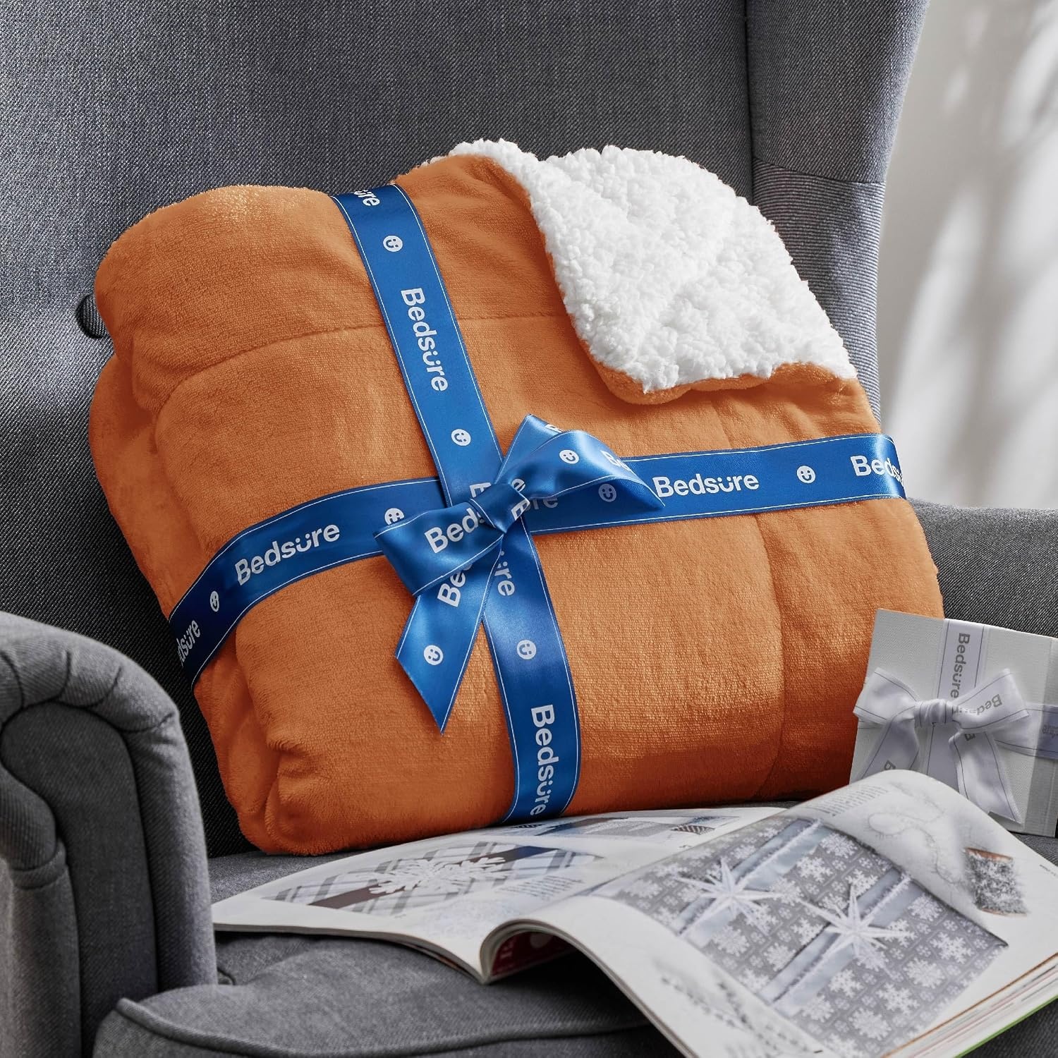 image:imageBedsure GentleSoft Sherpa Fleece Throw Blanket for Couch NonHeated Thick amp Warm Cozy Comfort Blanket for Winter Fall Soft Fuzzy Plush Throw Gifts for Women and Men Grey 50x60 Inches09 Burnt Orange