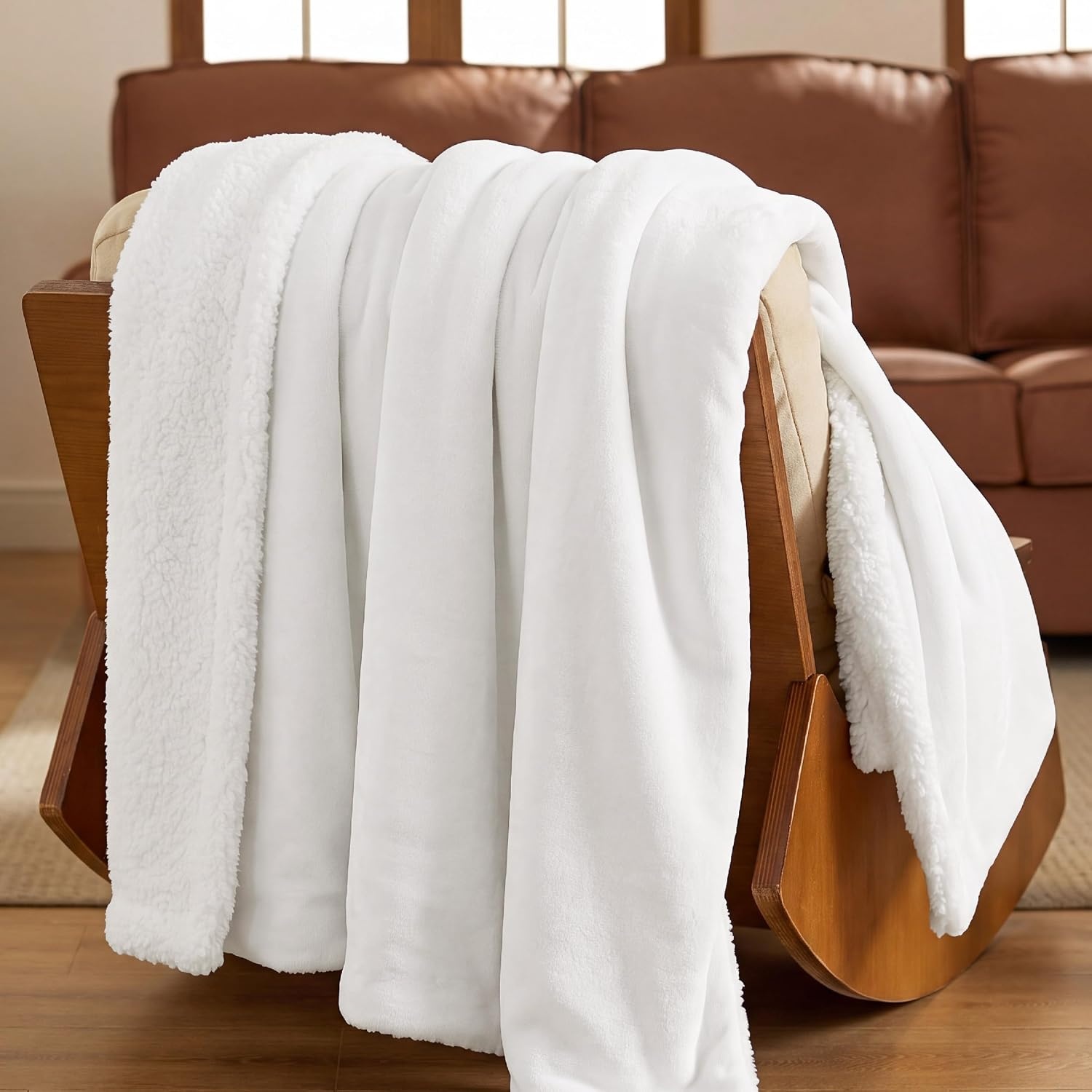 image:imageBedsure GentleSoft Sherpa Fleece Throw Blanket for Couch NonHeated Thick amp Warm Cozy Comfort Blanket for Winter Fall Soft Fuzzy Plush Throw Gifts for Women and Men Grey 50x60 Inches06 Bright White
