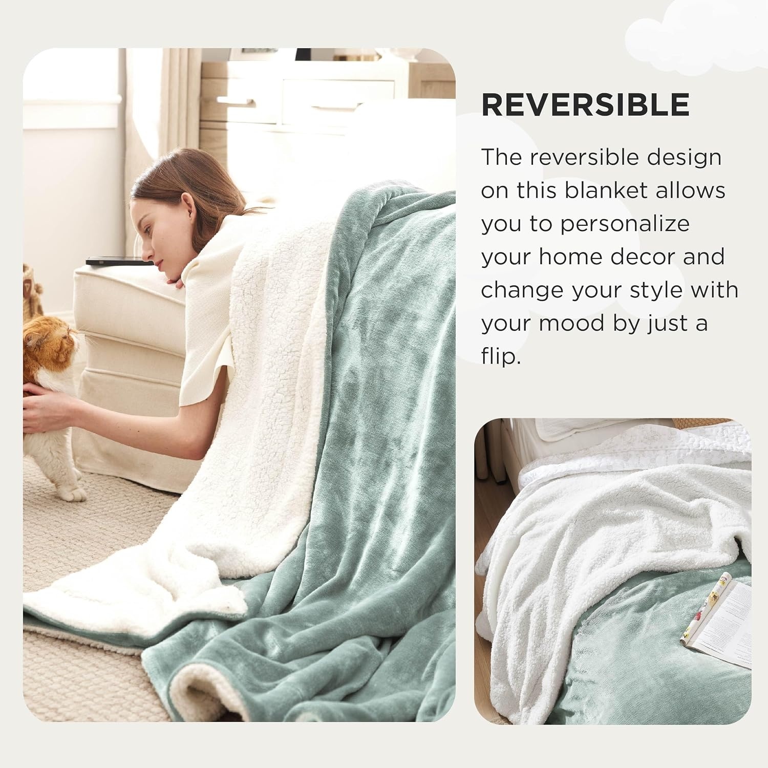 image:imageBedsure GentleSoft Sherpa Fleece Throw Blanket for Couch NonHeated Thick amp Warm Cozy Comfort Blanket for Winter Fall Soft Fuzzy Plush Throw Gifts for Women and Men Grey 50x60 Inches04 Sage Green