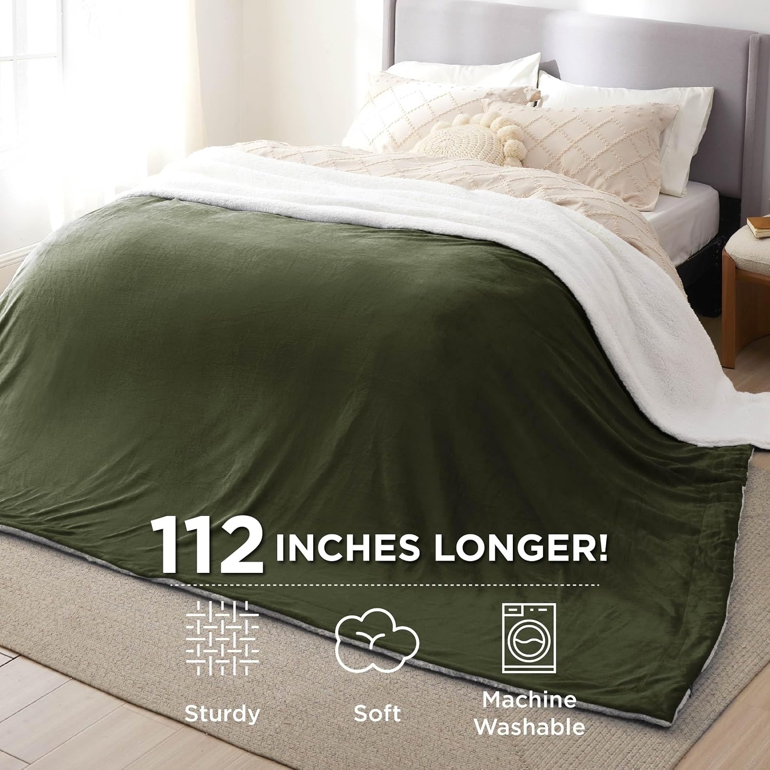 image:imageBedsure GentleSoft Sherpa Fleece Throw Blanket for Couch NonHeated Thick amp Warm Cozy Comfort Blanket for Winter Fall Soft Fuzzy Plush Throw Gifts for Women and Men Grey 50x60 Inches04 Olive Green