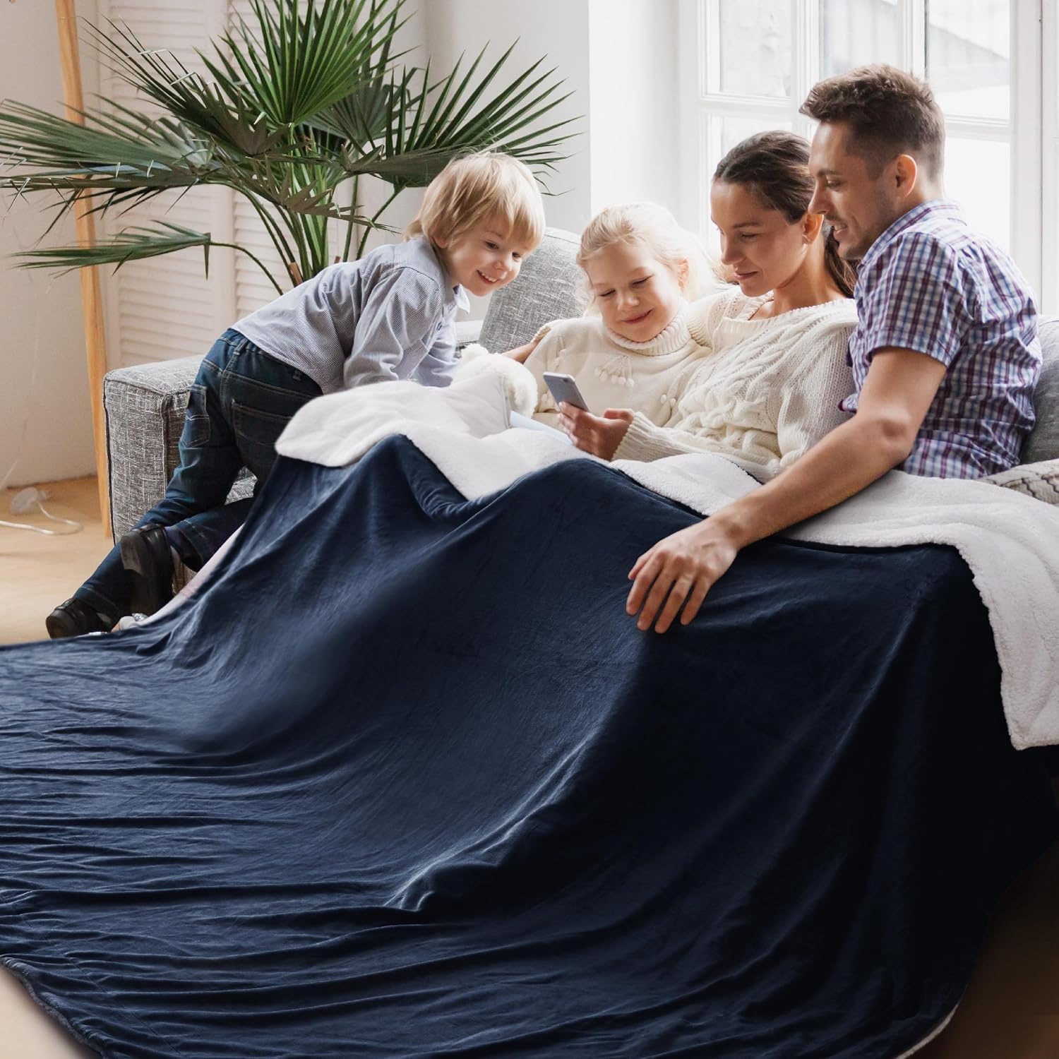 image:imageBedsure GentleSoft Sherpa Fleece Throw Blanket for Couch NonHeated Thick amp Warm Cozy Comfort Blanket for Winter Fall Soft Fuzzy Plush Throw Gifts for Women and Men Grey 50x60 Inches03 Navy
