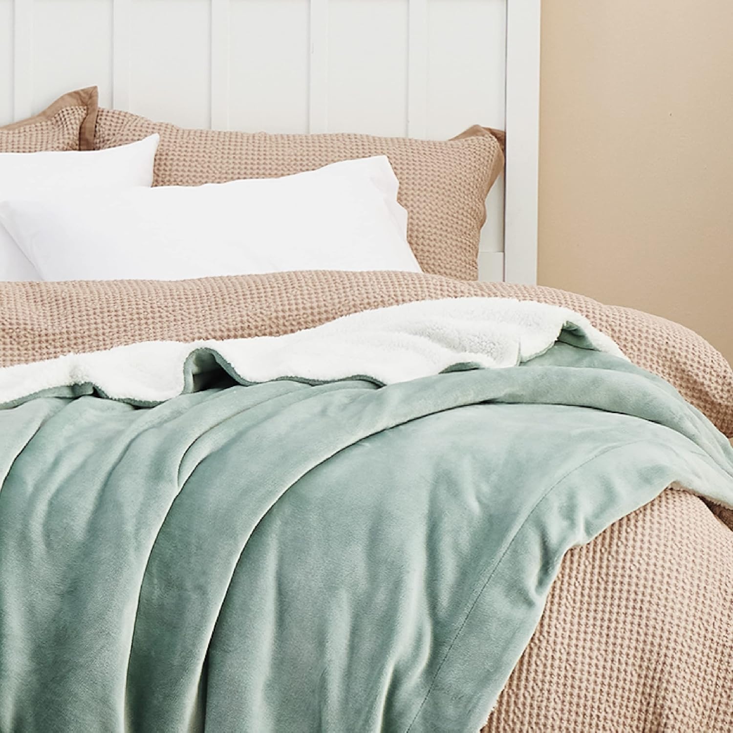 image:imageBedsure GentleSoft Sherpa Fleece Throw Blanket for Couch NonHeated Thick amp Warm Cozy Comfort Blanket for Winter Fall Soft Fuzzy Plush Throw Gifts for Women and Men Grey 50x60 Inches04 Sage Green