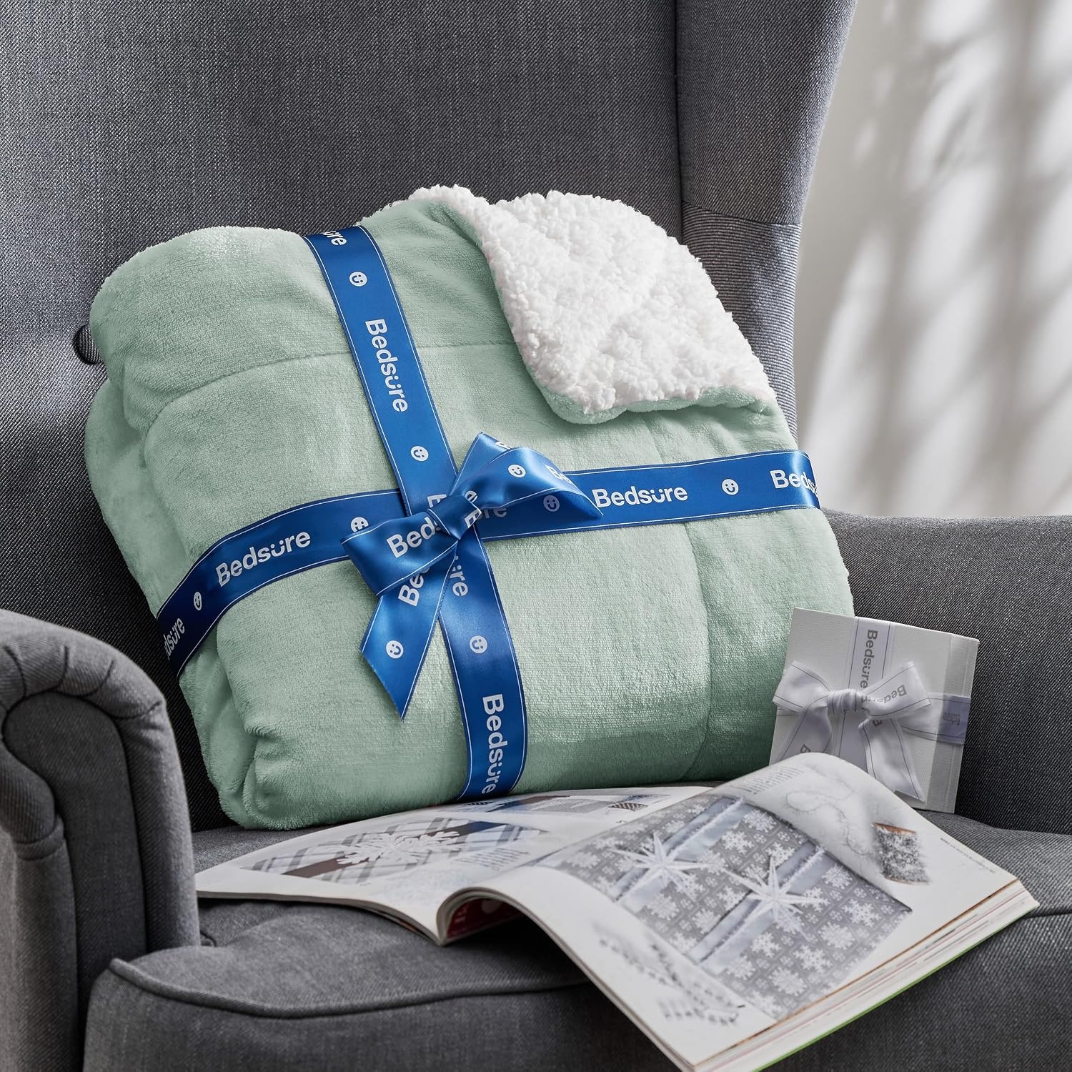 image:imageBedsure GentleSoft Sherpa Fleece Throw Blanket for Couch NonHeated Thick amp Warm Cozy Comfort Blanket for Winter Fall Soft Fuzzy Plush Throw Gifts for Women and Men Grey 50x60 Inches04 Sage Green