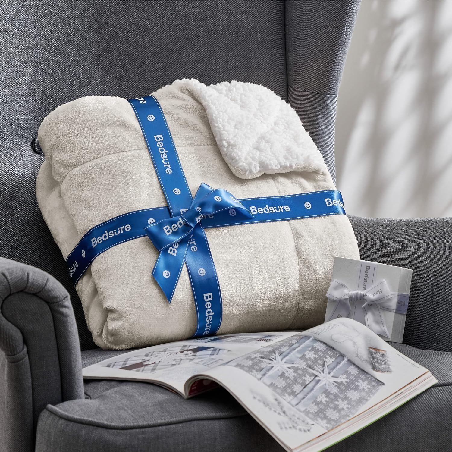 image:imageBedsure GentleSoft Sherpa Fleece Throw Blanket for Couch NonHeated Thick amp Warm Cozy Comfort Blanket for Winter Fall Soft Fuzzy Plush Throw Gifts for Women and Men Grey 50x60 Inches05 Linen