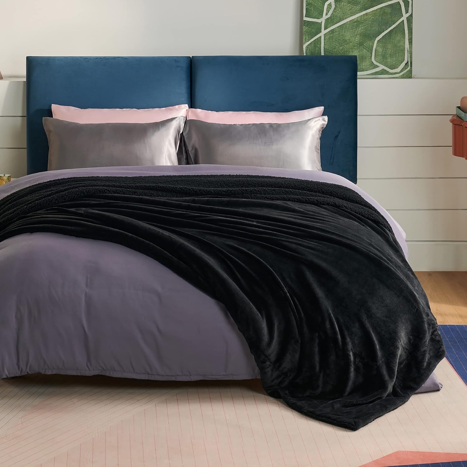 image:imageBedsure GentleSoft Sherpa Fleece Throw Blanket for Couch NonHeated Thick amp Warm Cozy Comfort Blanket for Winter Fall Soft Fuzzy Plush Throw Gifts for Women and Men Grey 50x60 Inches02 Black