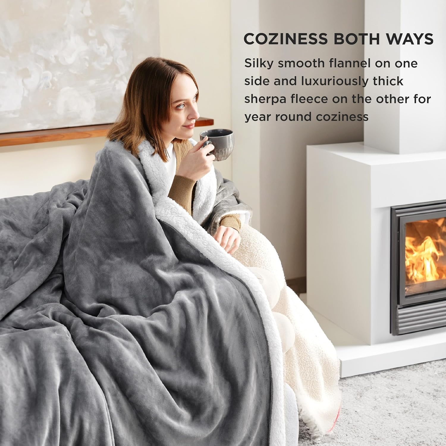 image:imageBedsure GentleSoft Sherpa Fleece Throw Blanket for Couch NonHeated Thick amp Warm Cozy Comfort Blanket for Winter Fall Soft Fuzzy Plush Throw Gifts for Women and Men Grey 50x60 Inches01 Grey