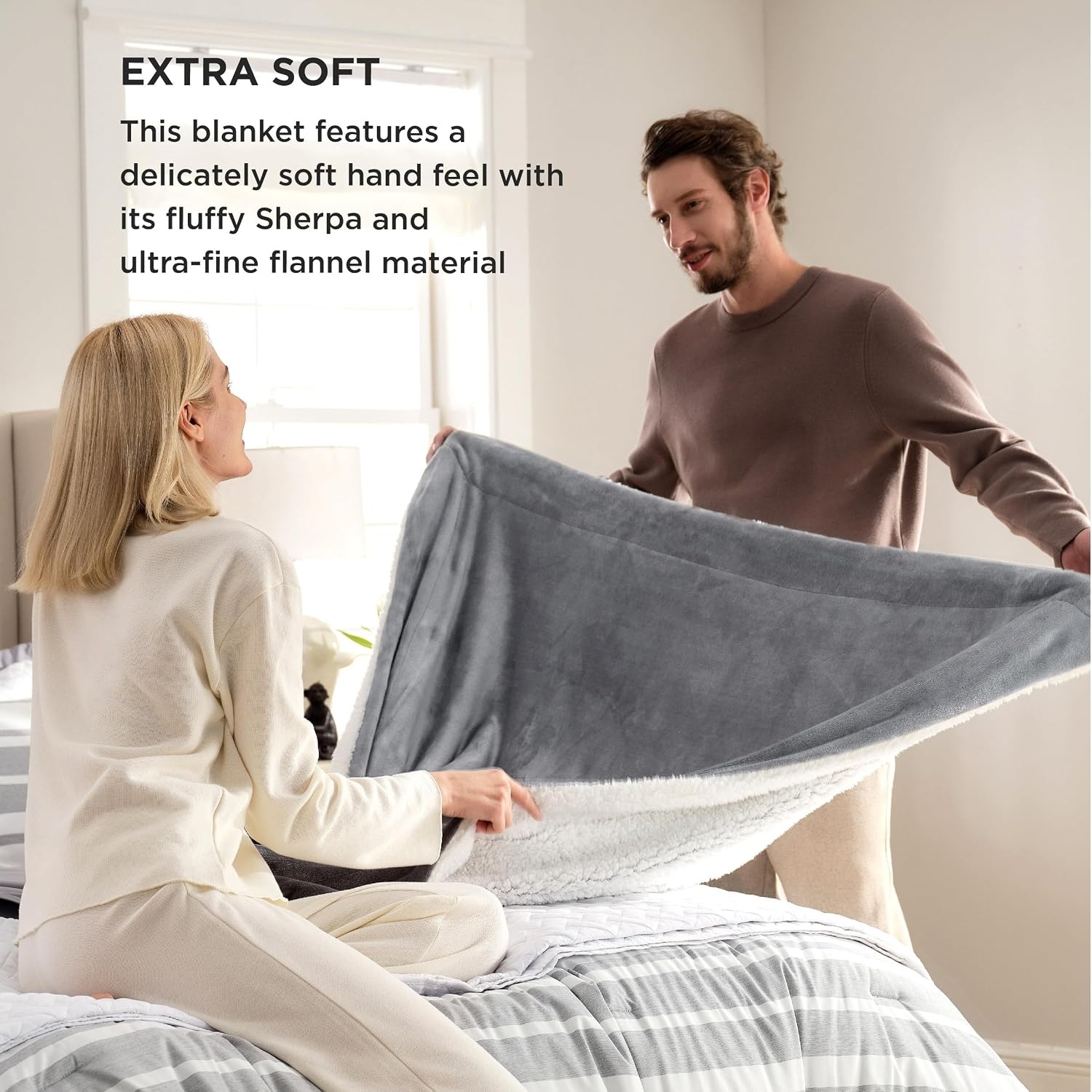 image:imageBedsure GentleSoft Sherpa Fleece Throw Blanket for Couch NonHeated Thick amp Warm Cozy Comfort Blanket for Winter Fall Soft Fuzzy Plush Throw Gifts for Women and Men Grey 50x60 Inches01 Grey