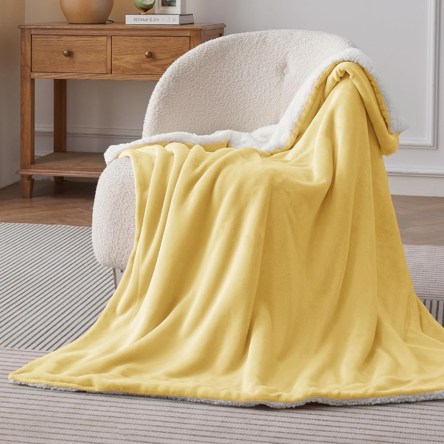 image:imageBedsure GentleSoft Sherpa Fleece Throw Blanket for Couch NonHeated Thick amp Warm Cozy Comfort Blanket for Winter Fall Soft Fuzzy Plush Throw Gifts for Women and Men Grey 50x60 Inches03 Yellow