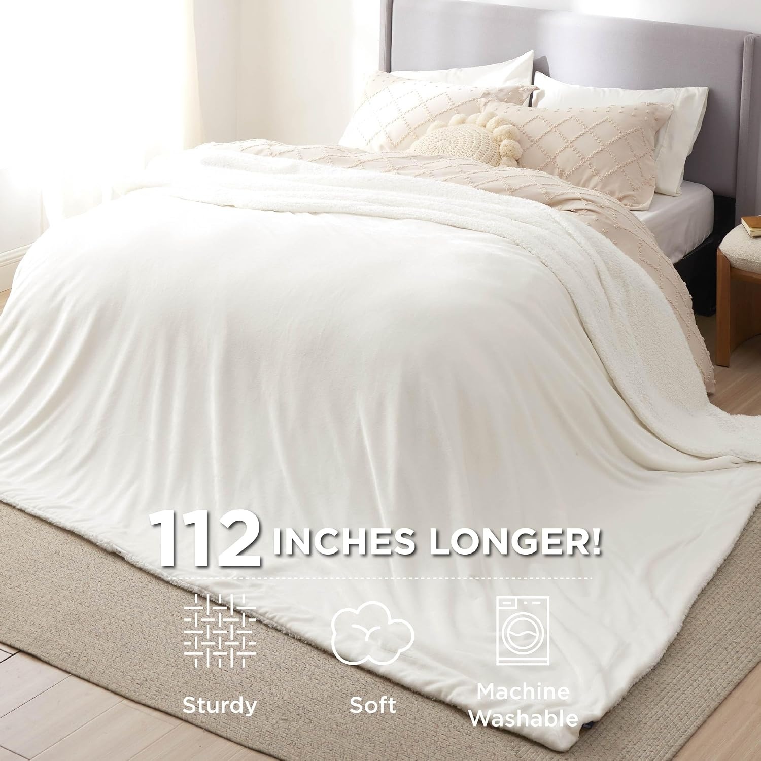 image:imageBedsure GentleSoft Sherpa Fleece Throw Blanket for Couch NonHeated Thick amp Warm Cozy Comfort Blanket for Winter Fall Soft Fuzzy Plush Throw Gifts for Women and Men Grey 50x60 Inches06 White