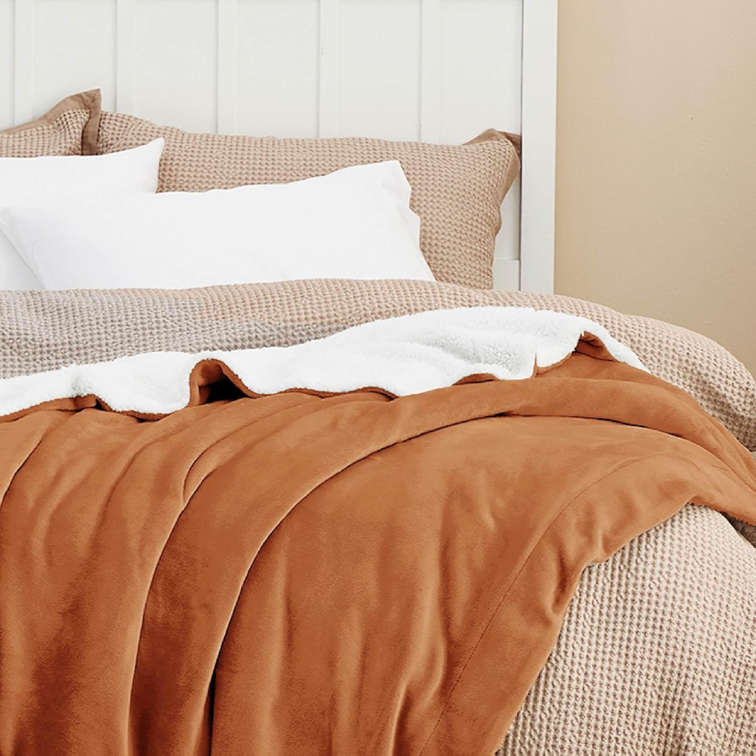 image:imageBedsure GentleSoft Sherpa Fleece Throw Blanket for Couch NonHeated Thick amp Warm Cozy Comfort Blanket for Winter Fall Soft Fuzzy Plush Throw Gifts for Women and Men Grey 50x60 Inches09 Burnt Orange