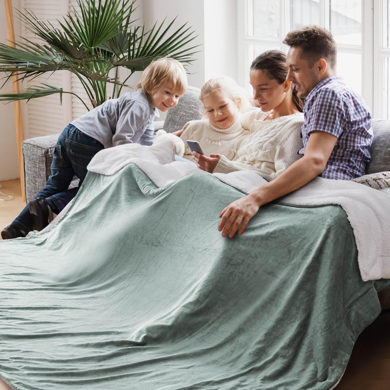 image:imageBedsure GentleSoft Sherpa Fleece Throw Blanket for Couch NonHeated Thick amp Warm Cozy Comfort Blanket for Winter Fall Soft Fuzzy Plush Throw Gifts for Women and Men Grey 50x60 Inches04 Sage Green